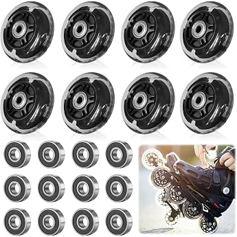 Pack of 8 Inline Skate Wheels 72 mm Black Transparent Inline Skate Wheels Inline Skate Parts Wheels with 8 Ball Bearings Universal for All Types of Roller Skates Black
