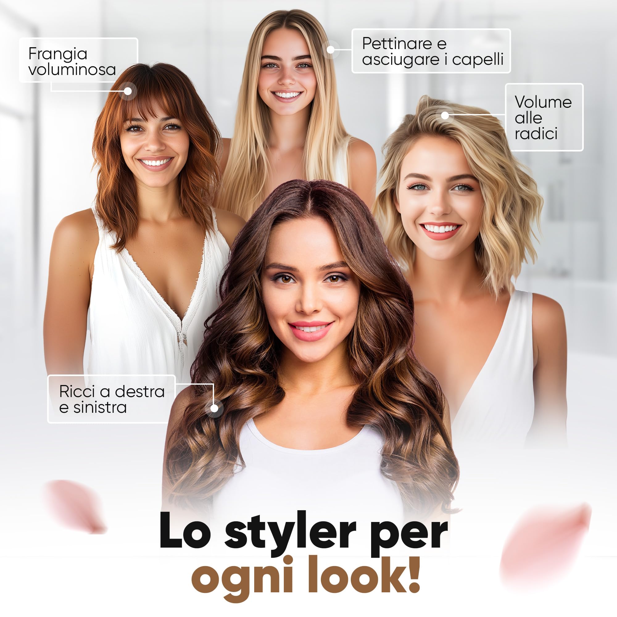 ProfiCare® spazzola ad aria calda, spazzola asciugacapelli, 4 in 1 - styler, piastra per capelli, spazzola phon 1000 W con 3 livelli, con organizer, PC HAS 3132 bianco rosé