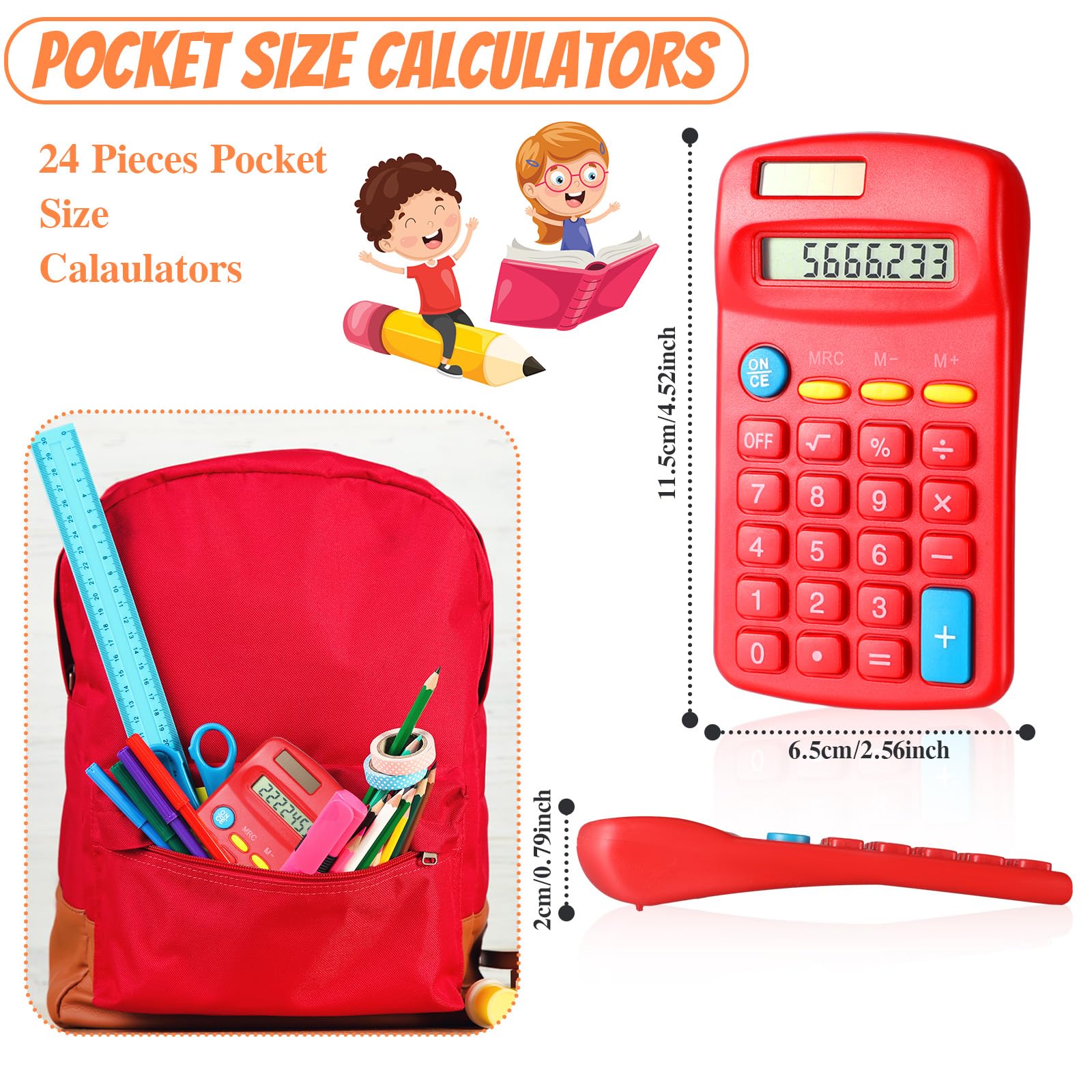 Copkim 24 calcolatrici di base per studenti, piccole calcolatrici tascabili, mini calcolatrici a doppia alimentazione, display a 8 cifre, calcolatrici da tavolo per scuola, scrivania e casa (rosso)
