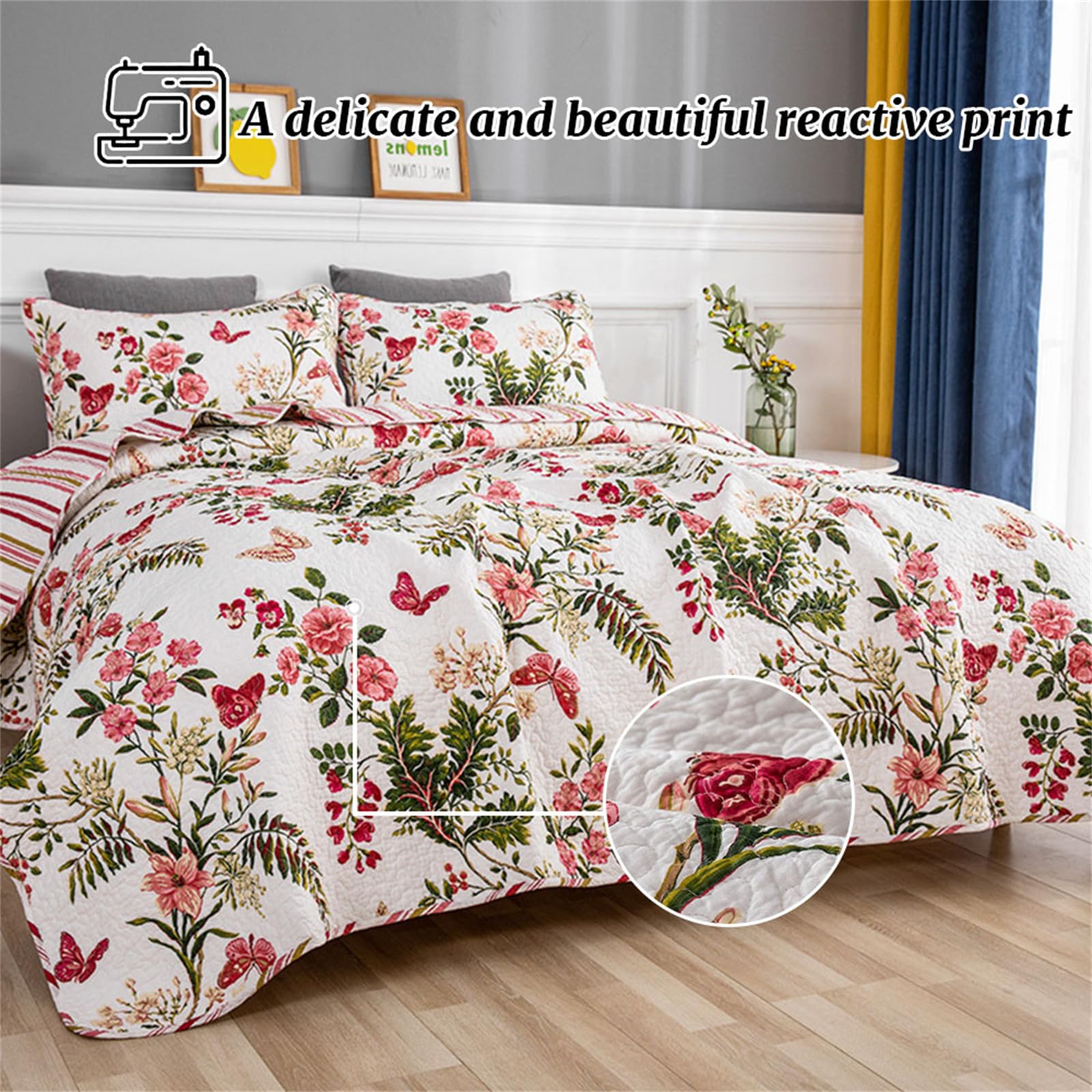 Odot Colcha Verano para Cama 230, Colcha Bouti Fina con 2 Fundas de Almohada Colcha Acolchado Ligera Suave para Colcha Cubre Cama Multiusos (230 * 250+50 * 70cm,Mariposa)