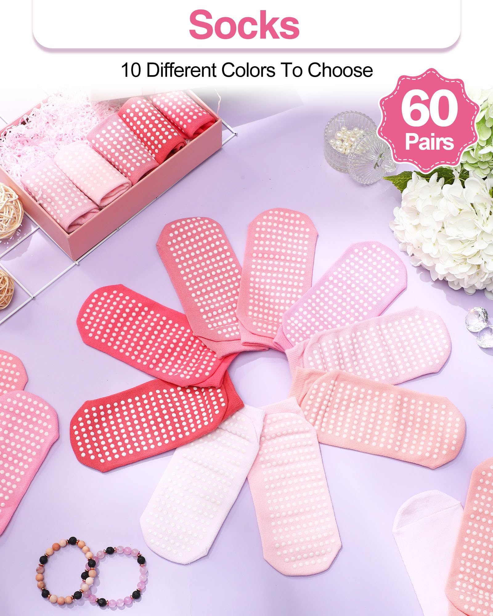 Chuarry 60 pares de calcetines de yoga de algodón antideslizantes para mujeres mayores, hospitales, pilates, ballet