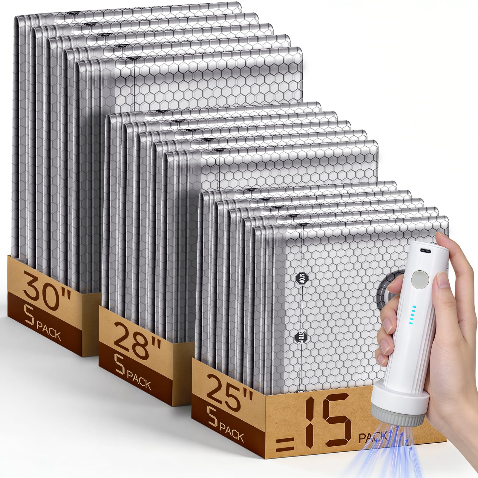 Space Saver Vacuum Storage Bags with Portable Electric Pump, Vacuum Seal Bags for Clothing Travel, Compression Bags for Travel & Home, Clothes, Blankets, Seasonal Storage, 15 Combo (5L/5M/5S)