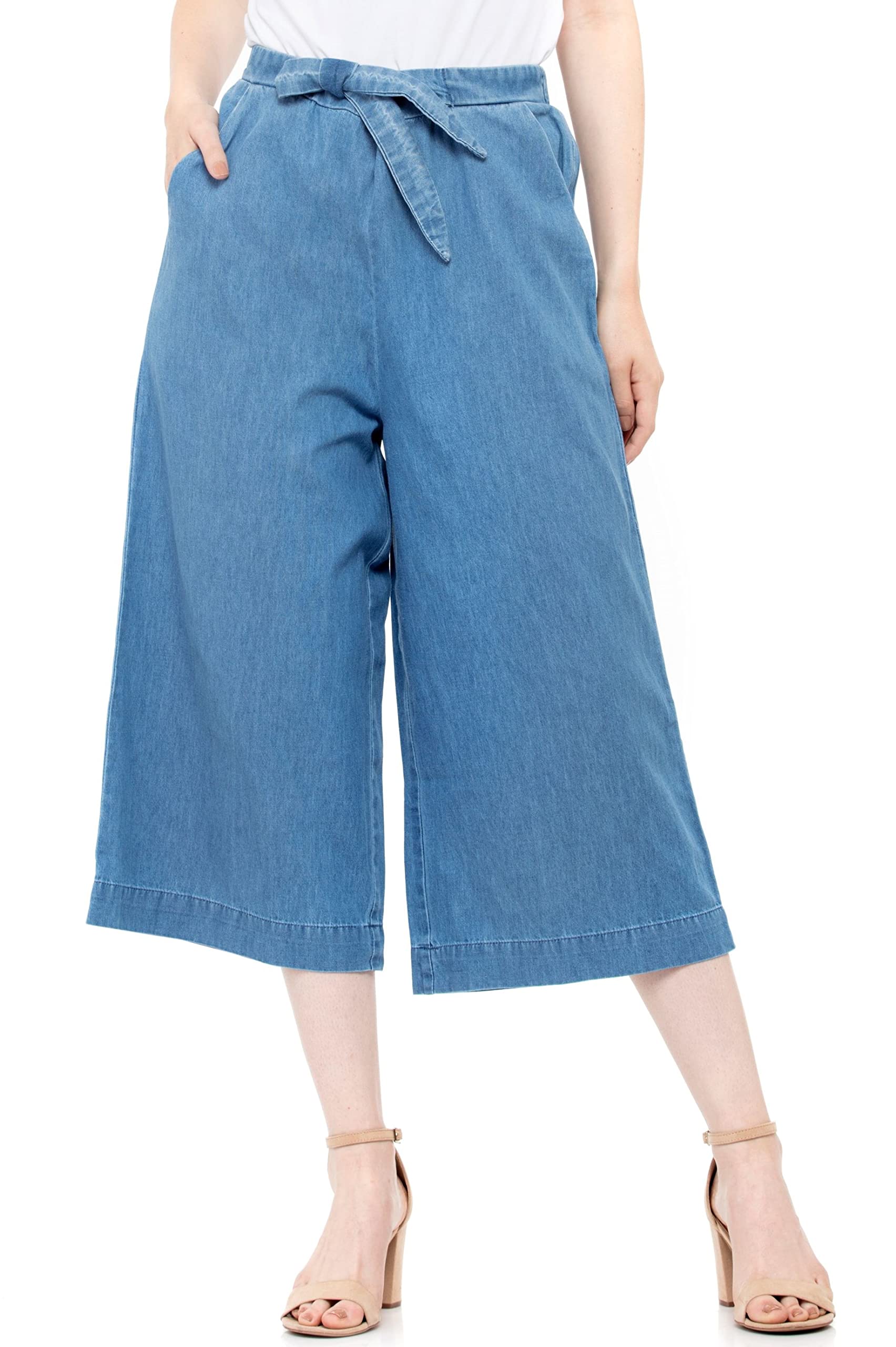 tara lifestyle Women's Loose Fit Light Blue Cotton Denim Culottes-picture-56