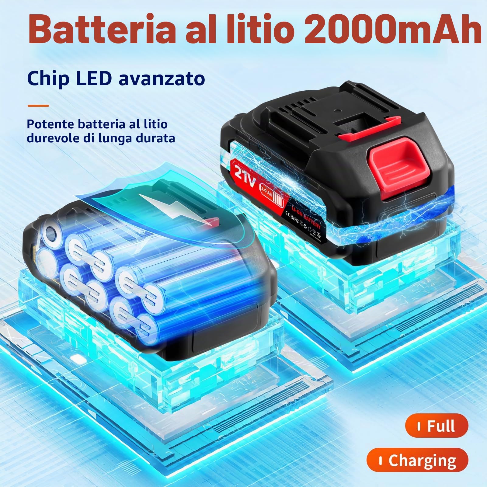 Idropulitrice portatile ad alta pressione a batteria, 21V, senza fili, per auto a mano con 2 ugelli, pulitore potente per irrigazione, pulizia, lavaggio auto, 2 batterie, 60 bar