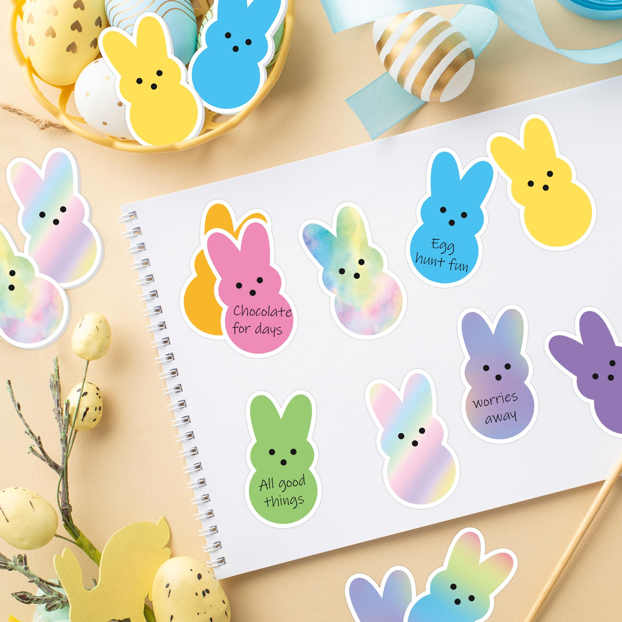 Xqumoi 30 Pack Easter Bunny Sticky Notes - Colorful Candy Bunny Self Sticky Notepads Easter Rabbit Writing Memo Pads for School Class Office Supplies Holiday Gift Party Favors Goodies Bag Fillers