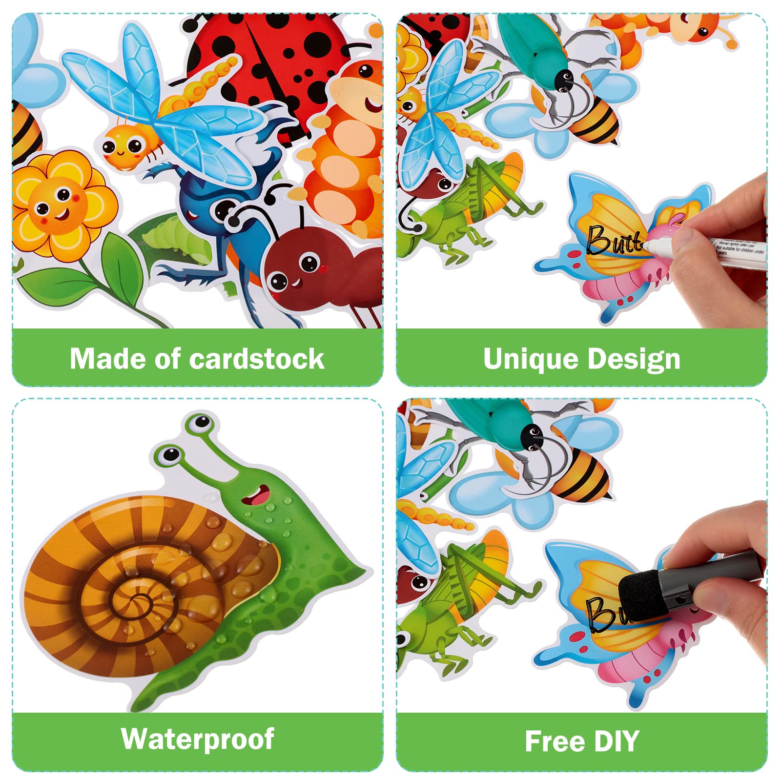 60 Pieces Spring Summer Insect Theme Cutouts Classroom Bulletin Board Decoration Bug Butterfly Sunflower Bee Cutouts for Early Childhood Teacher Student School Wall Birthday Party Decoration - Image 3