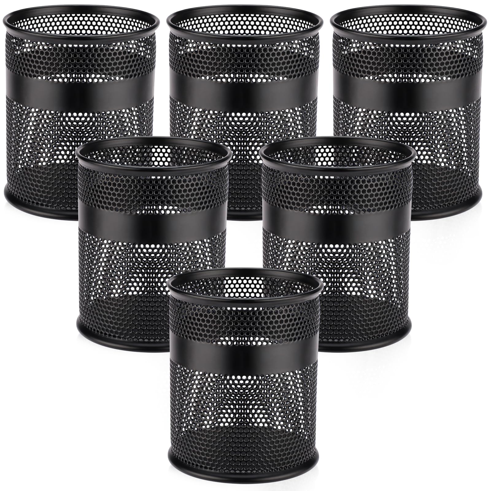 Pen Tassen, 6 Stück segarty schwarz Stahl Mesh Schreibtisch Stift Bleistift Halter, rund Pen Container Bleistift Tassen Schreibtisch Organisatoren für Home Office
