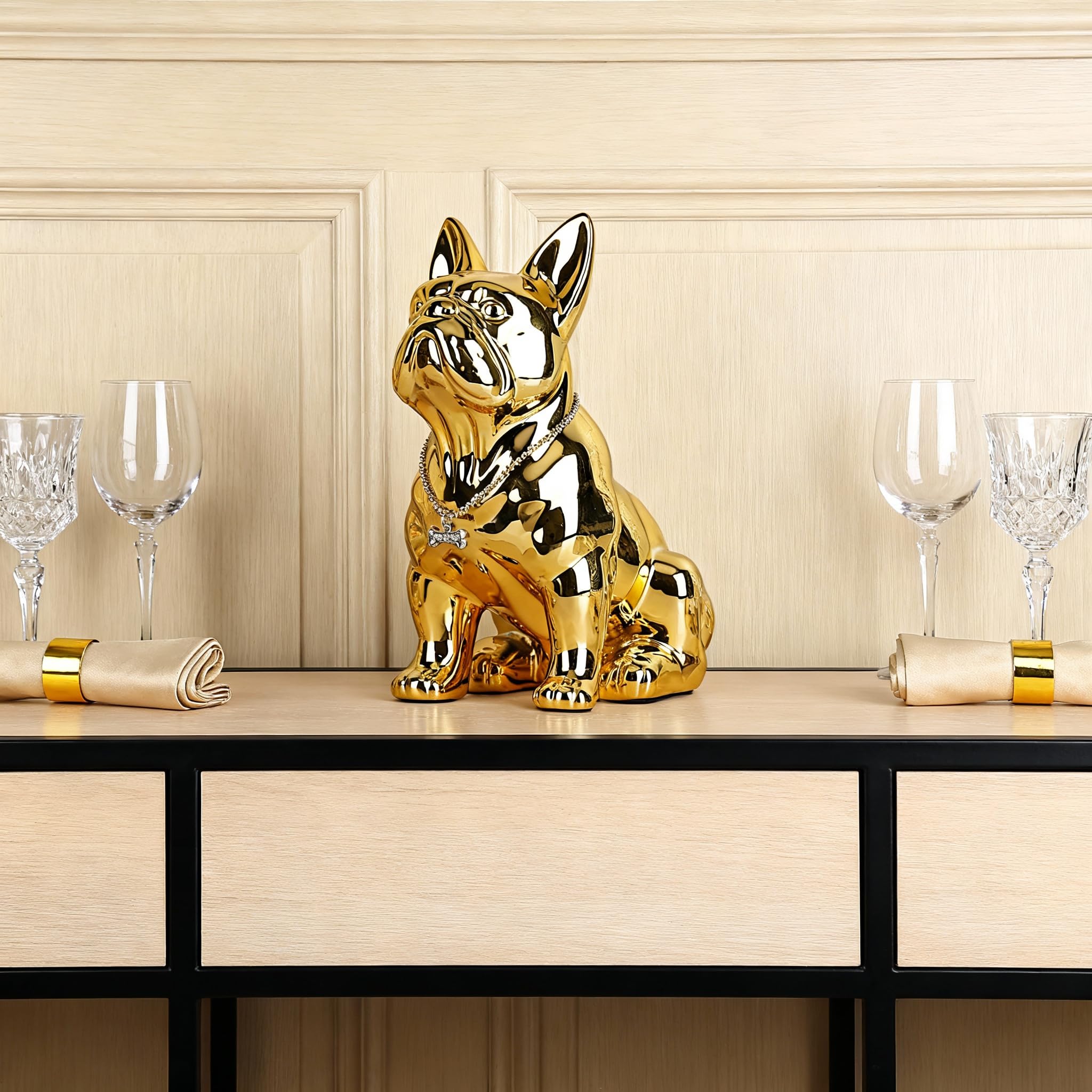 Estatua Dorada de Bulldog Francés, Estatua de Perro Pug Dorado de Resina Sentado, Escultura de Decoración del Hogar de Bulldog Inglés, Decoración de Escritorio de Sala de Estar, Regalo de Arte