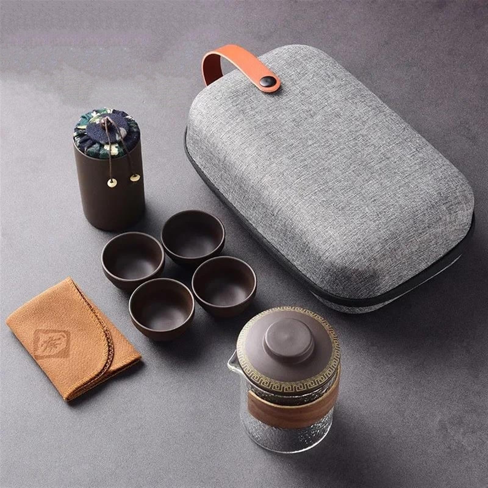 Zestawy do herbaty podróżnej z czajniczkami, chińskie Kung Fu, ceramiczne czajniczki, przenośne, ręcznie robione, fioletowe gliniane filiżanki do herbaty, wszystko w jednej torbie dla dorosłych, por