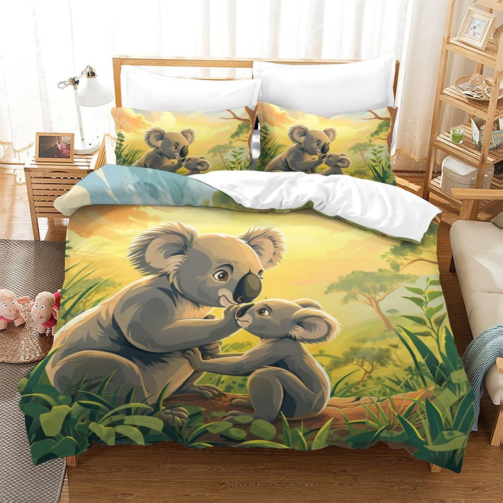 Housse de couette imprimé 3D koala ensemble de literie chic 3 pièces en microfibre
