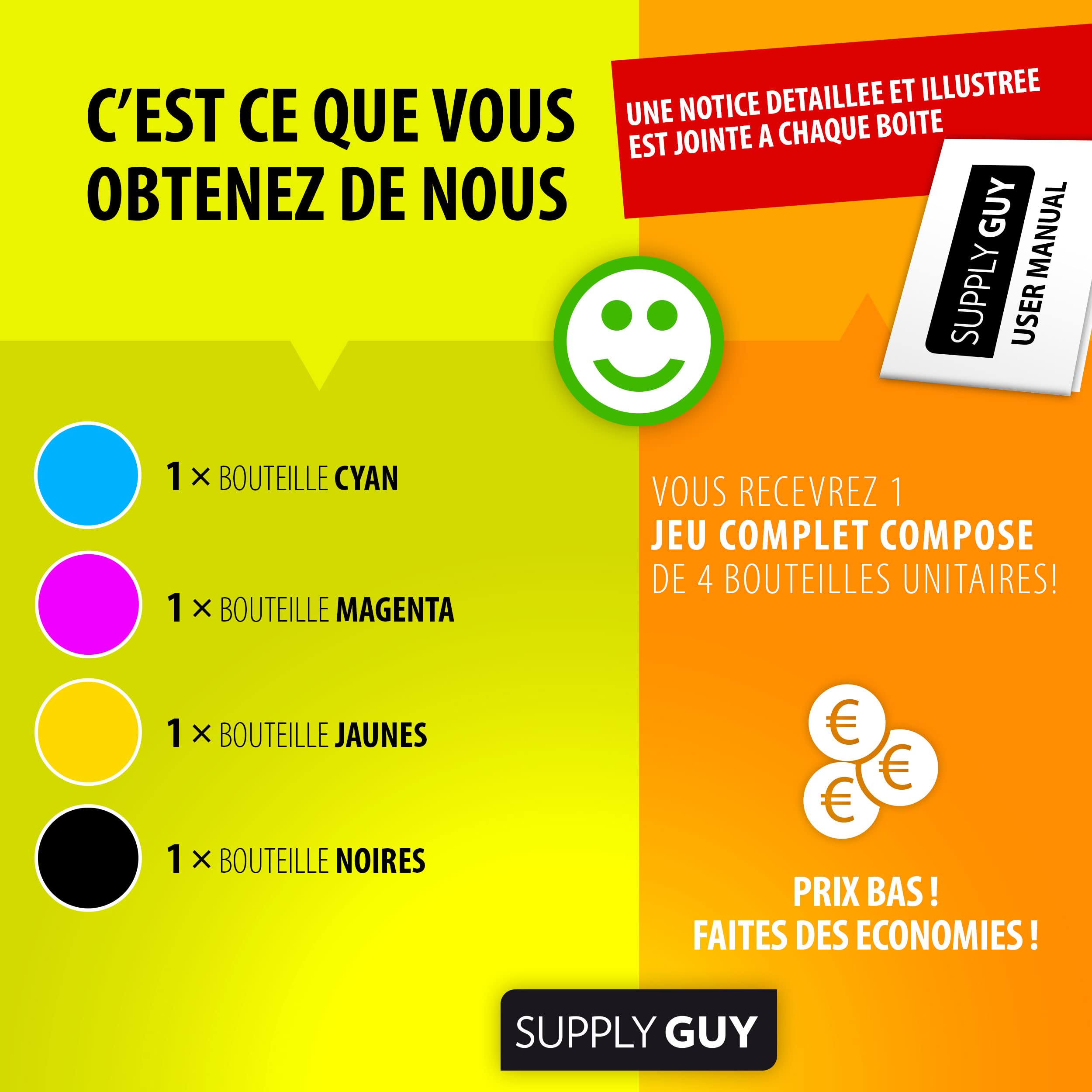 Supply Guy Encre compatibles avec Epson 113 pour EcoTank ET-5150 ET-5170 ET-5800 ET-5850 ET-16150 ET-16650 (4X Bouteilles d'encre 1x127ml, 3x70ml)
