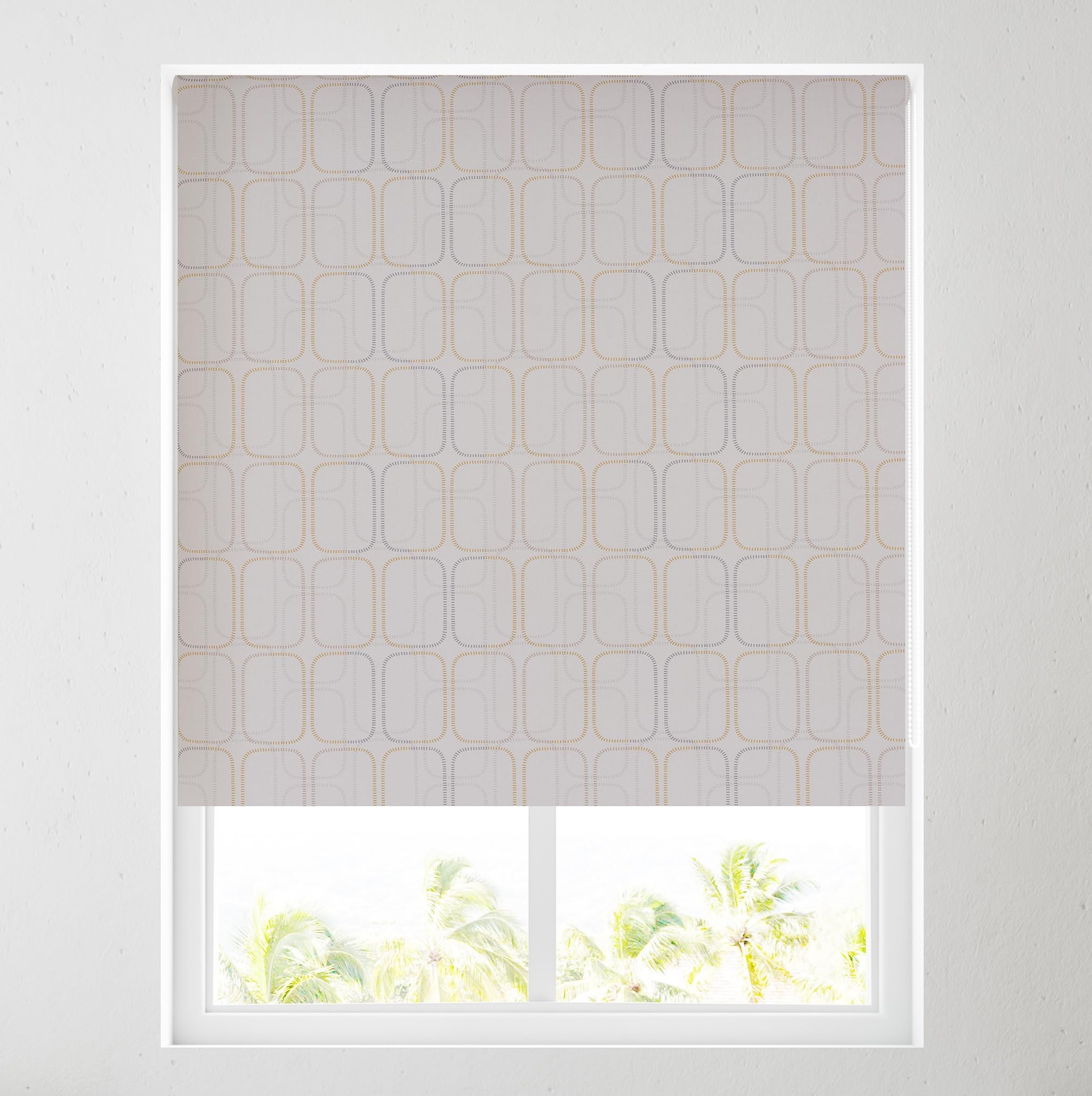 Barnes Blinds And Interiors Natural *Sale* & Ochre Ellipse Thermal Blackout Roller Blind - Free Cut To Size Service (Width: 5Ft (153Cm))