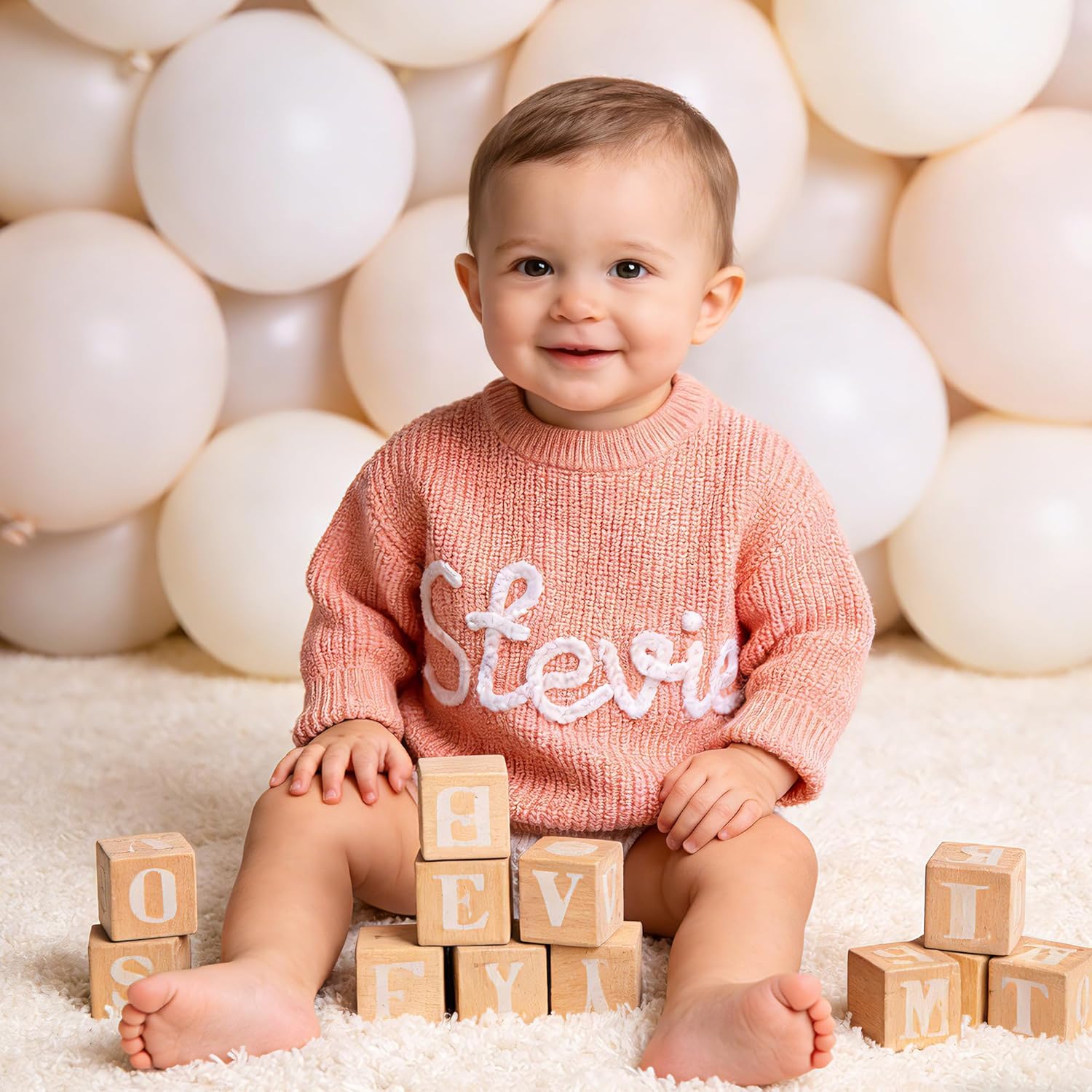 Personalized Baby Sweater with Name,Custom Hand-Embroidered Newborn Knit Sweaters for Girls & Boys,Chunky Oversized Kids Sweater Multi,Infant for Birthday,Baby Shower - Image 3