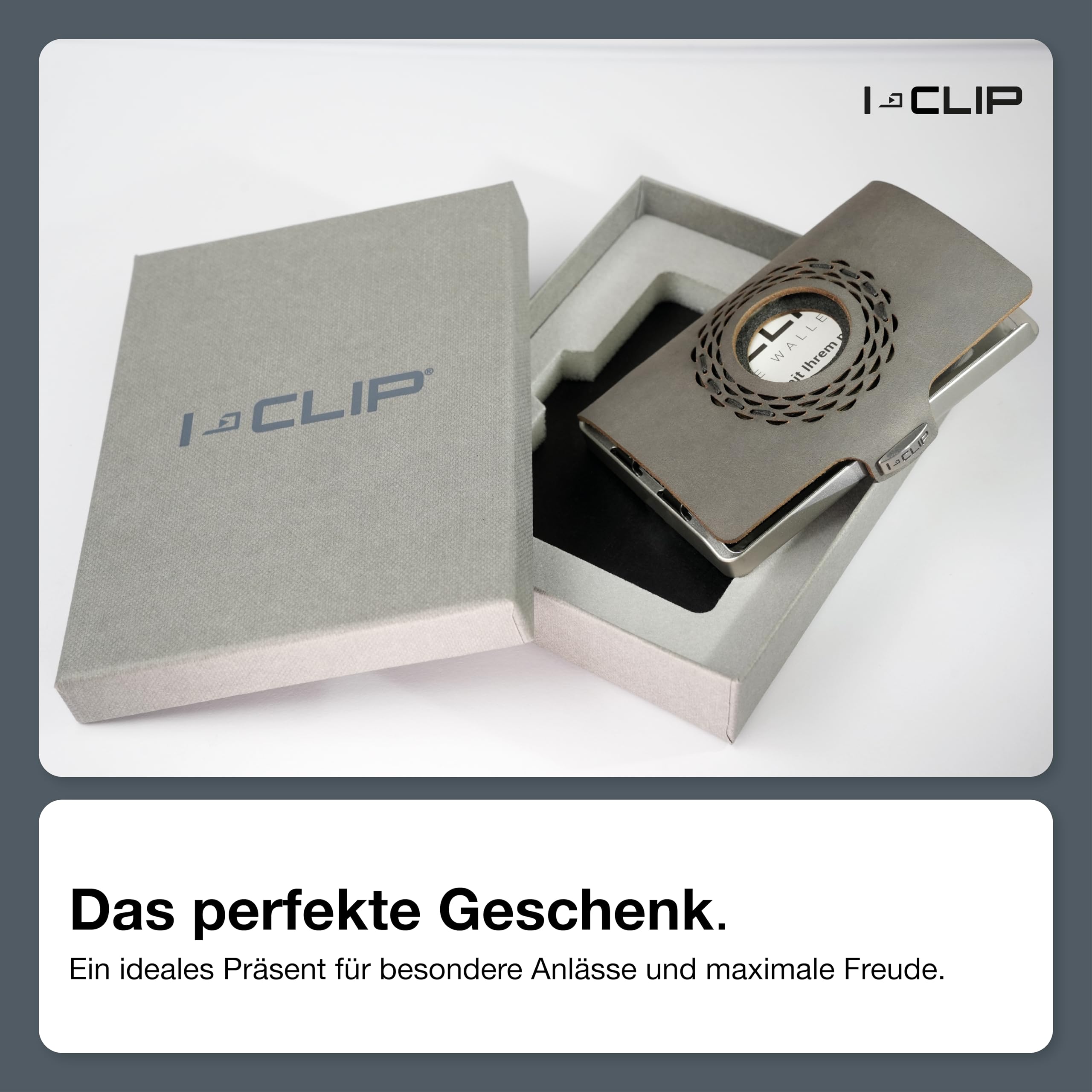 I-CLIP Edelstahl für Apple AirTag mit austauschbarer Geldklammer - Portemonnaie - Slim Wallet - Geldbörse kompatibel für Apple AirTag - Stahl satiniert Urban Grau
