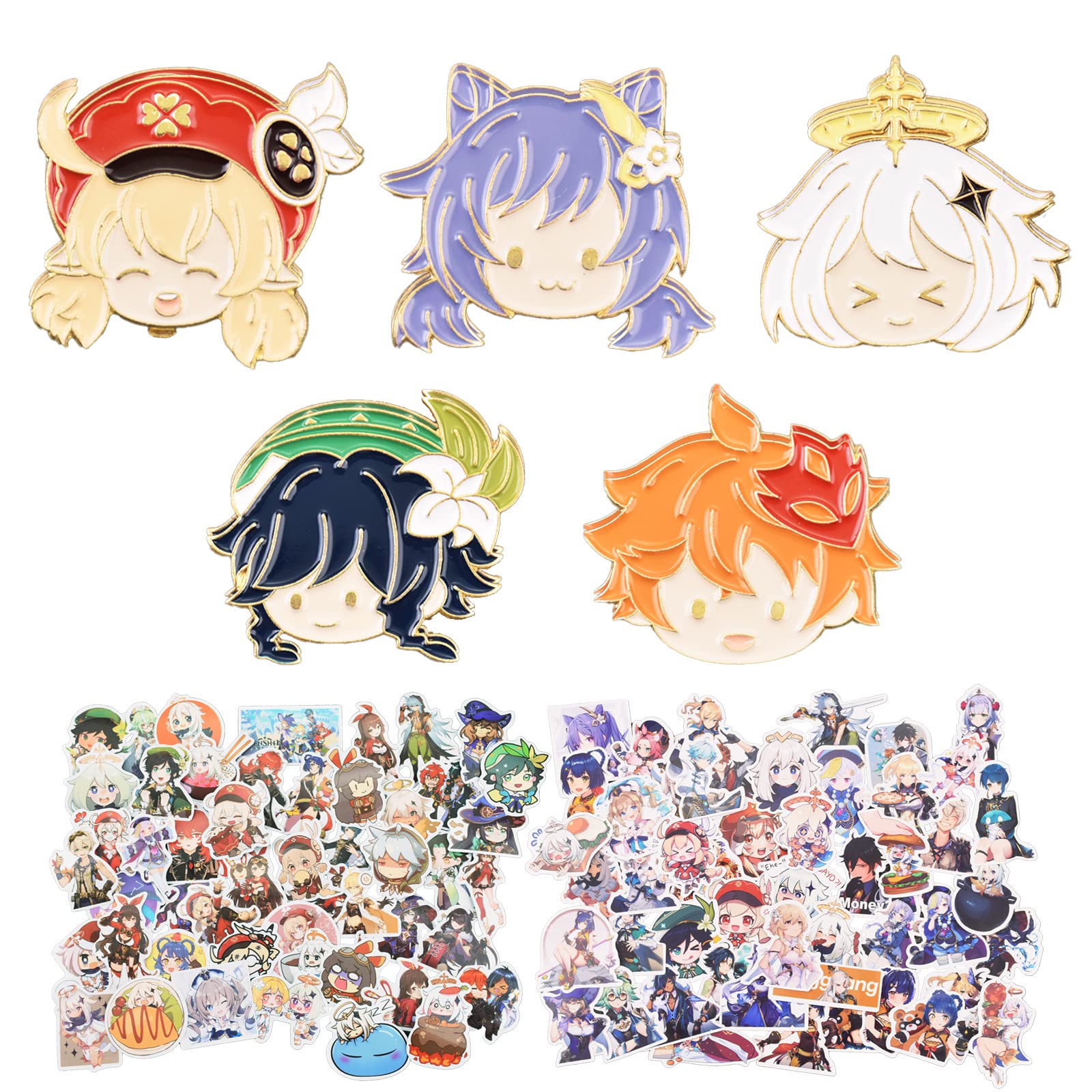 Buy 5 Packs Genshin Impact Enamel Pins Set + 100 PCS Genshin Impact