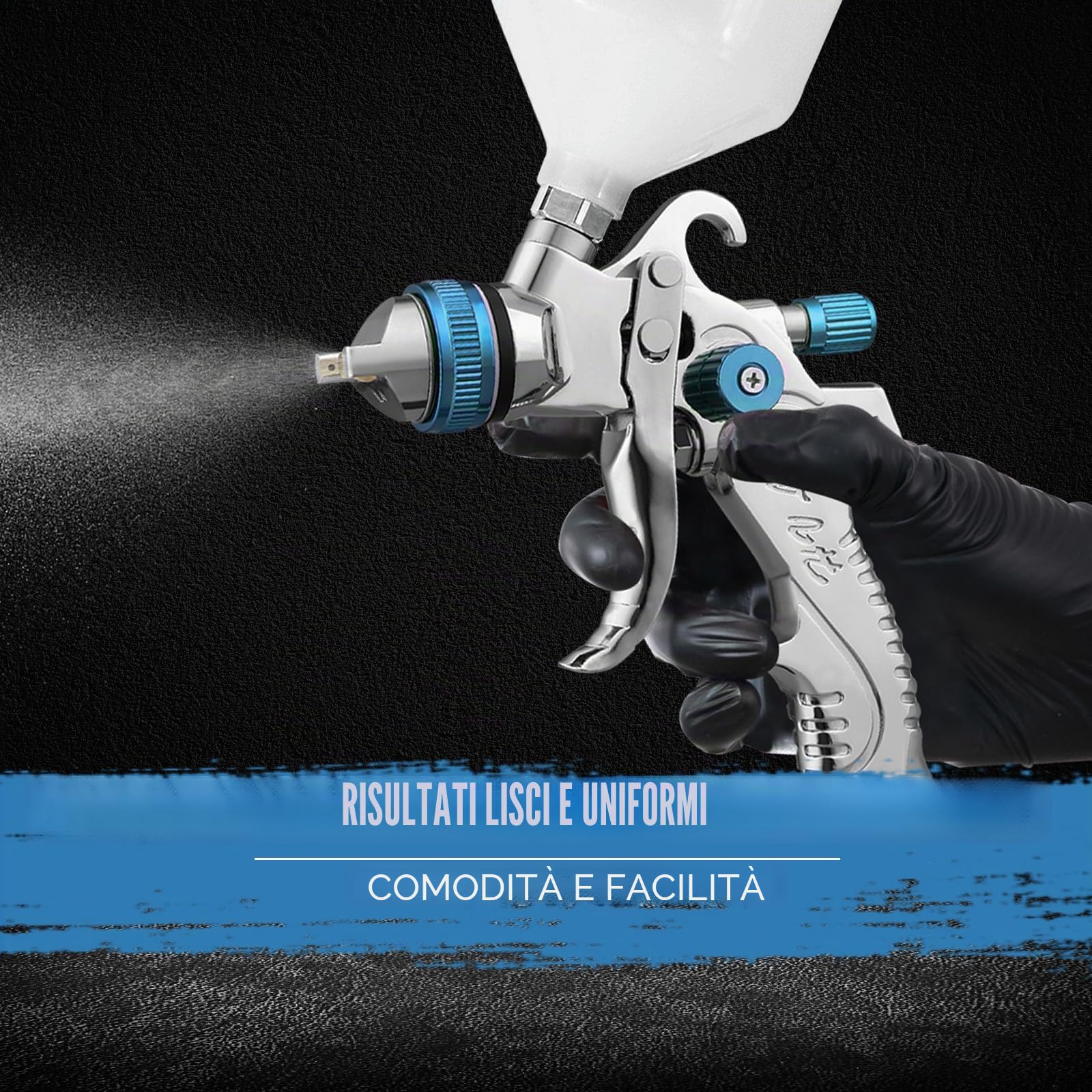 HVLP Pistola a Spruzzo Pistola Verniciatura Professionale Pistola Pneumatica per Vernice, con 3 Ugelli 1,4/1,7/2,0 mm, Manometro Dell'aria & Separatore Acqua-olio (blu-1.4/1.7/2.0)