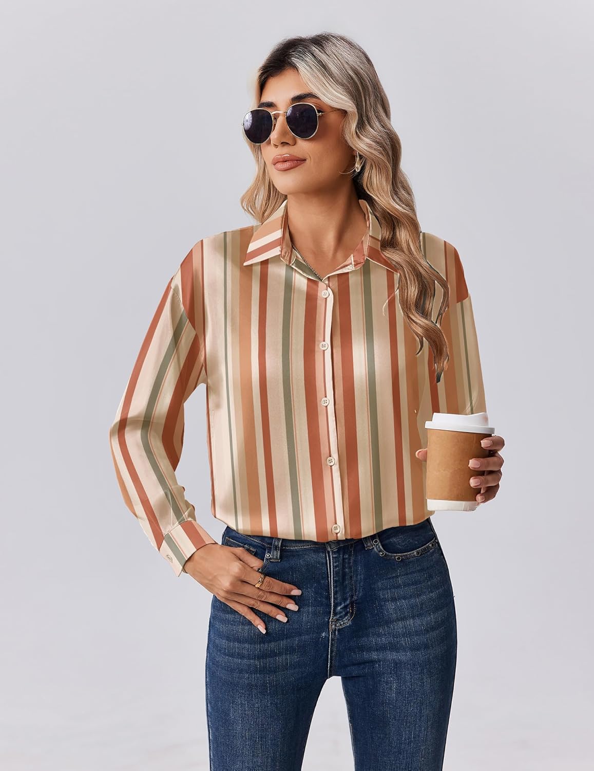 Zeagoo Womens Tops Long Sleeve Satin Silk Button Down Shirts Casual Business Dressy Blouses Fall Clothes - Image 5