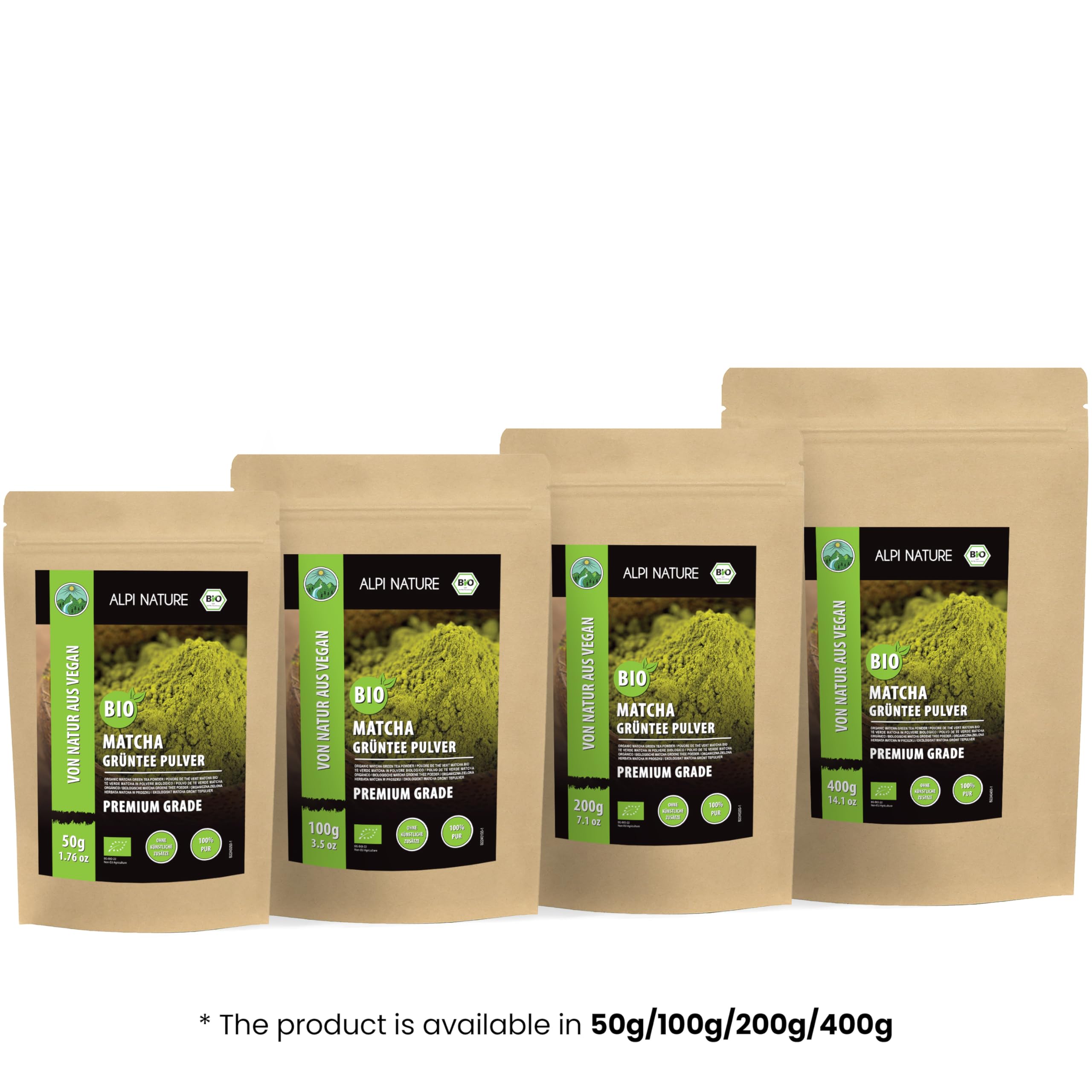 Alpi Nature Matcha Orgánica en Polvo 200g, Té Verde Matcha de Primera Calidad con Cafeína Natural