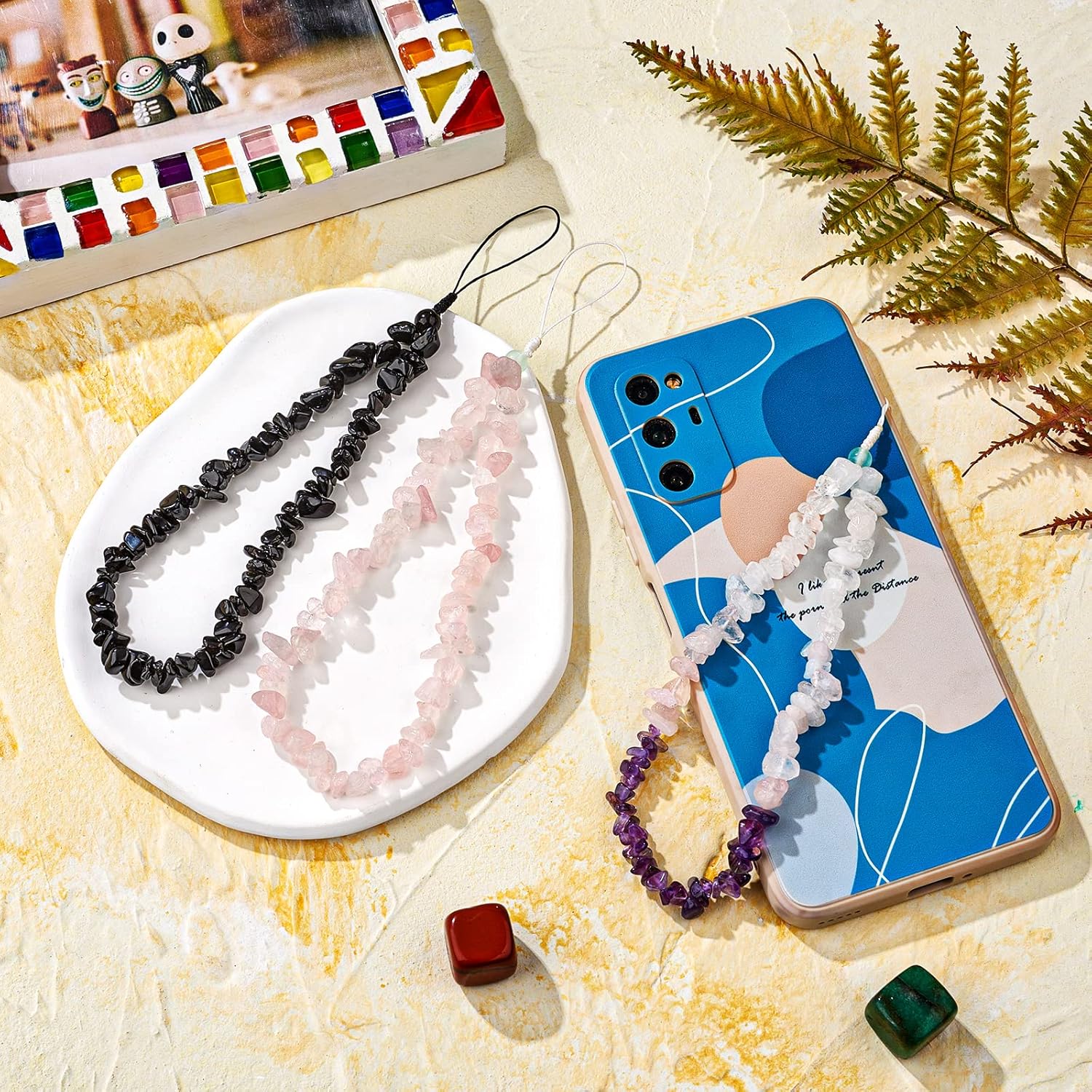 Ornaland Beaded Phone Charm Wrist Strap Natural Gemstone Phone Charms Chain Anti-lost lanyard Wrist Strap Suitable for Case Backpack Keychains Cameras Wallets - Image 6