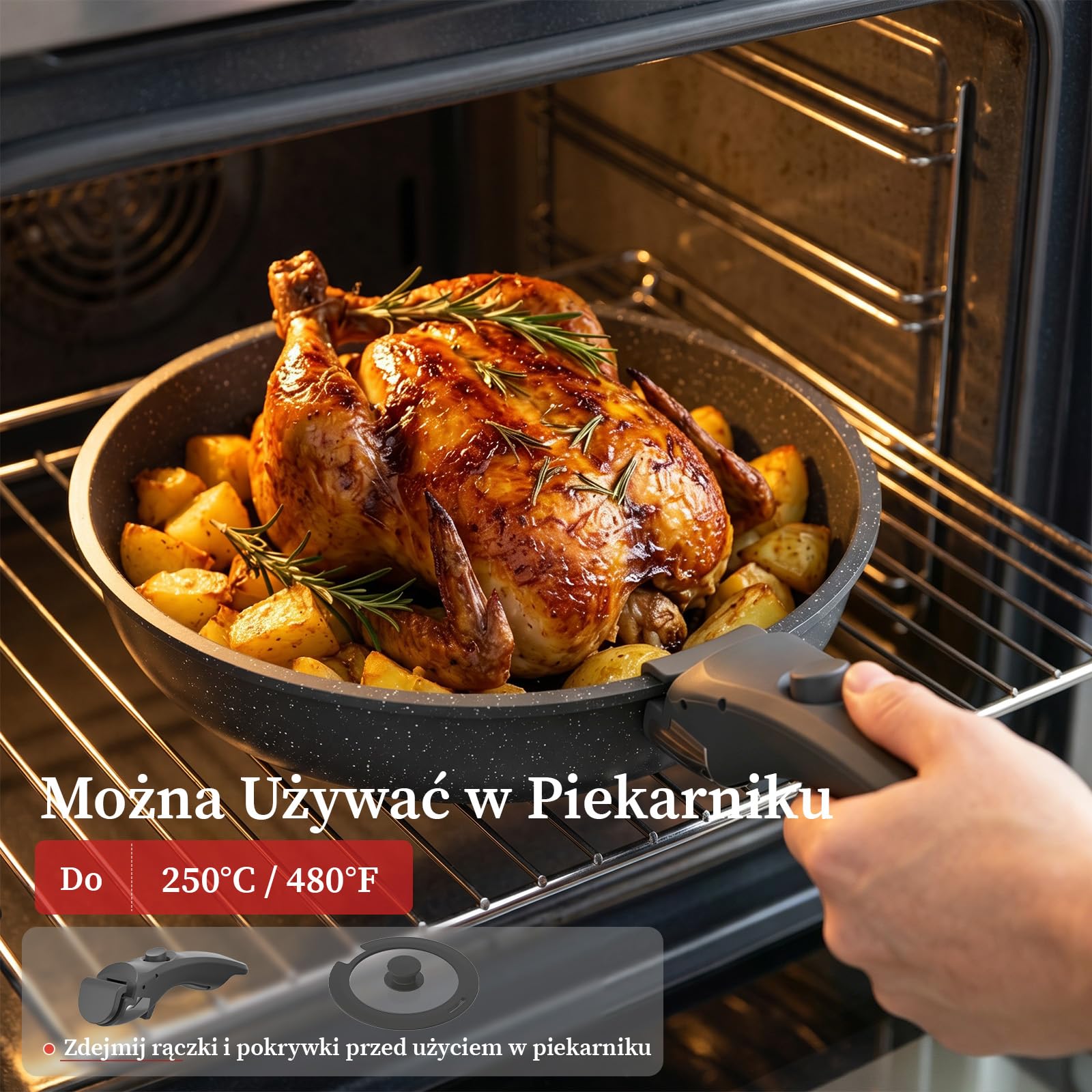 YASHE 9-Elementowy Zestaw Garnków, Odpinane Rączki, Na Indukcję, Granit | Konstrukcja Możliwa Do Układania, Idealny Do Kampera, Odporny Na Piekarnik, Bezpieczny, Trwały