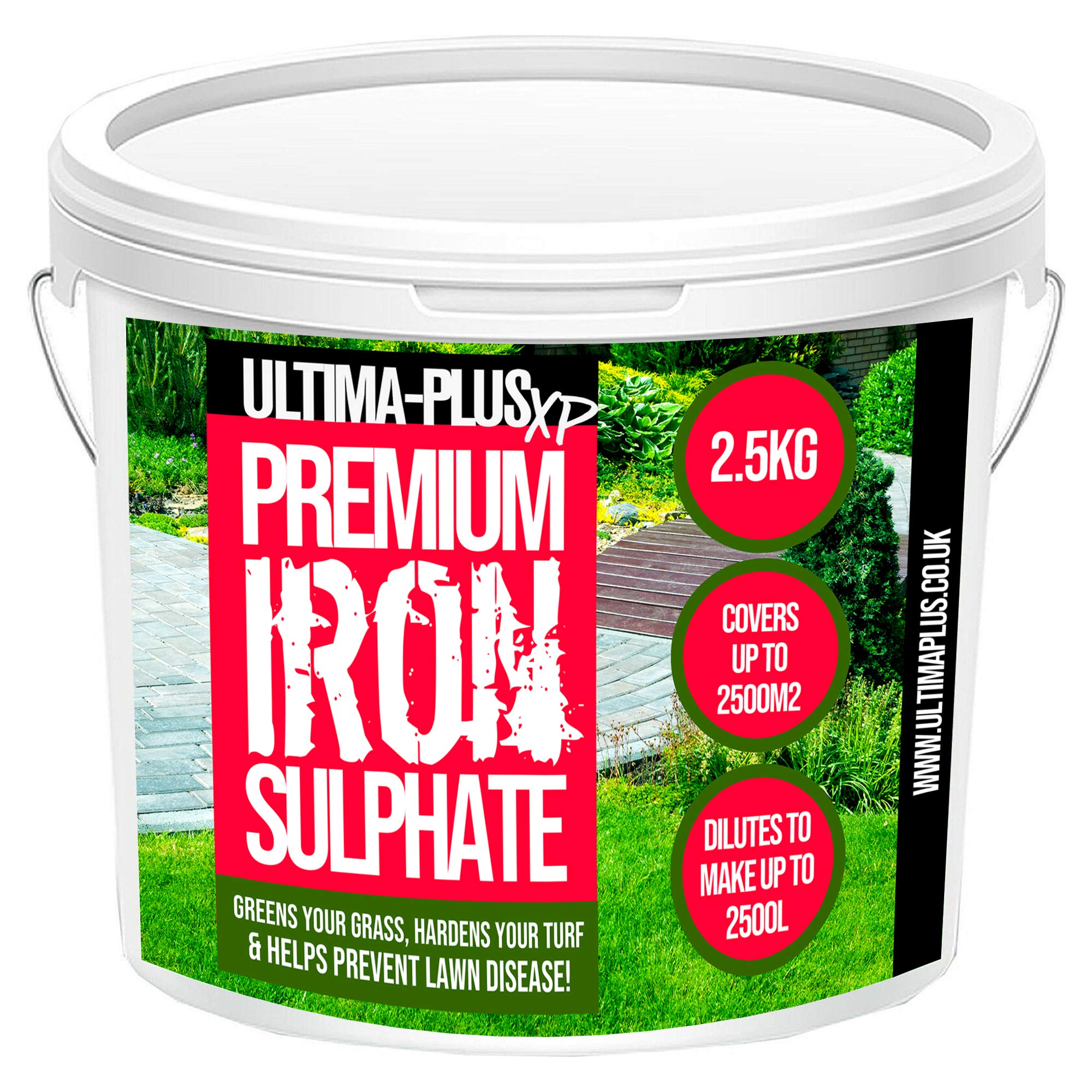 Ultima-Plus XP Premium Iron Sulphate - Greens Grass and Hardens Turf for Healthier Lawns & Helps to Prevent Lawn Disease - Makes up to 2500L When Diluted & Covers up to 2500m2 (2.5 kg)