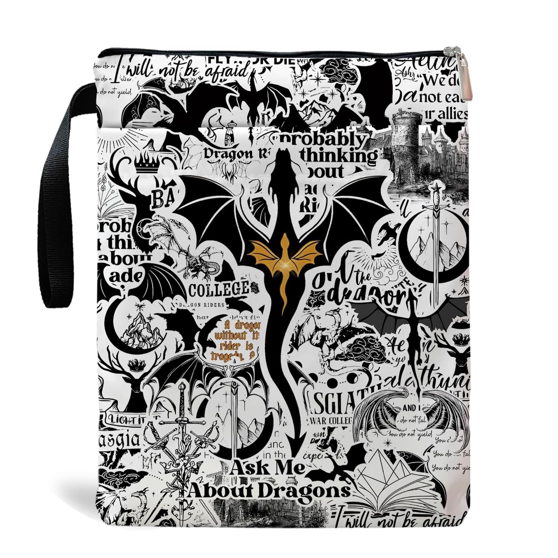 Wasise Book Sleeve - 21x29cm Waterproof Book Sleeve Pouch with Zipper, Gothic Fantasy Bookish Gifts, Four-Winged Dragon Merchandise, Dragon Gifts for Fans Lovers Women, Halloween or Christmas Gifts