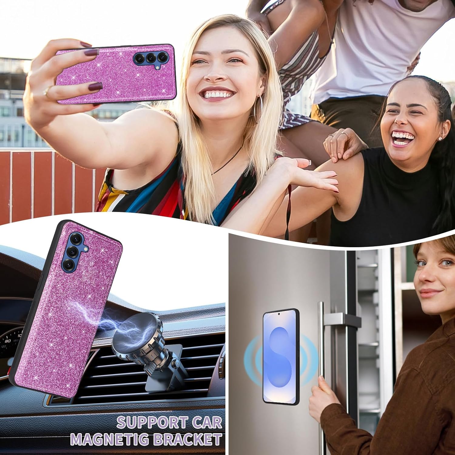 Asuwish Phone Case for Samsung Galaxy S25 5G Zipper Wallet Cell Cover with Screen Protector Crossbody Lanyard Strap Bling Glitter Flip Card Holder Slot S 25 25S 25 25S SM-S931U Women Men Girls Purple