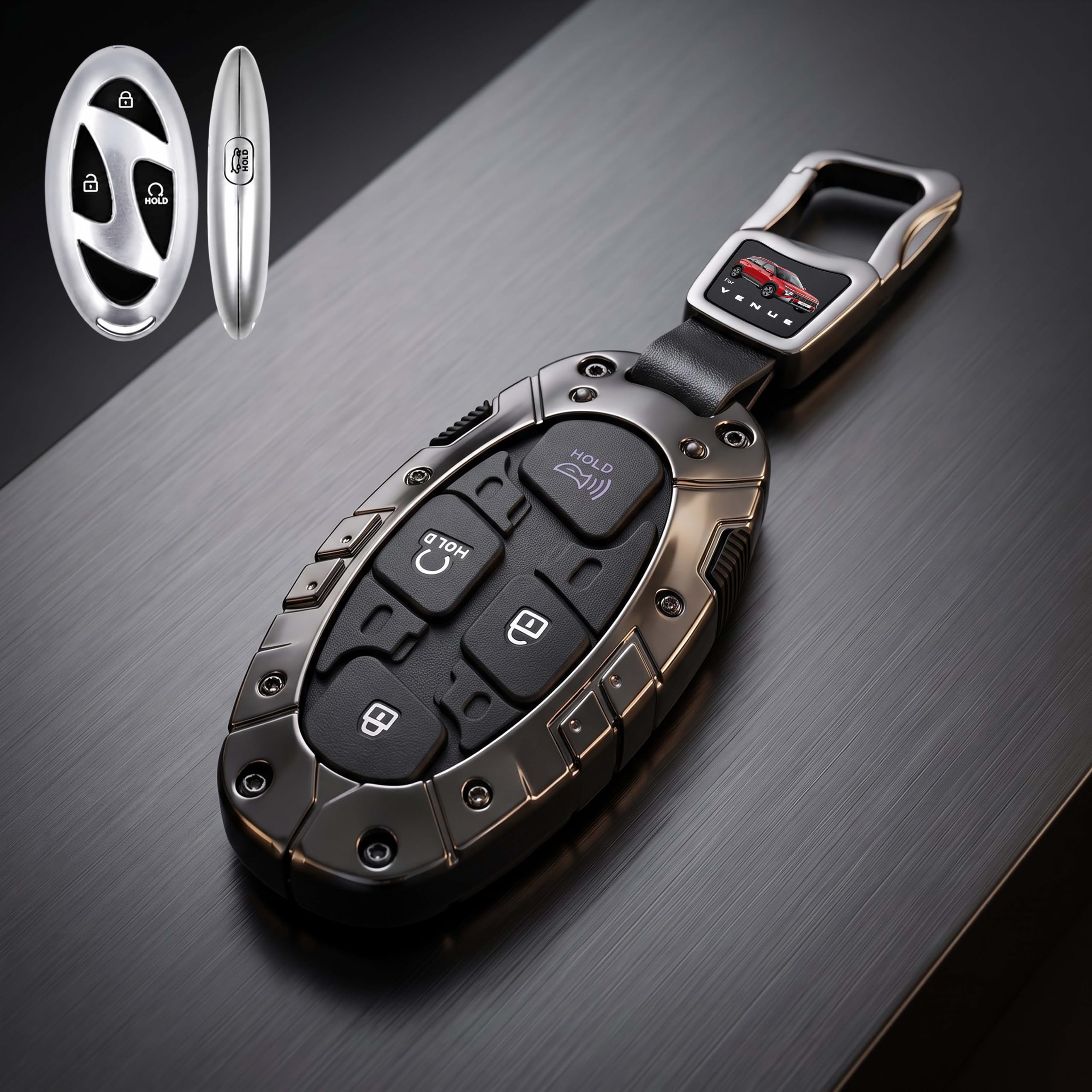 Greenworld Premium Metal Key Cover- Compatible for Hyundai Venue | 4 Button | Smart Key | IP Vacuum Plated | Glow Buttons | Waterproof | 360° Protection | Keychain Included-image-31