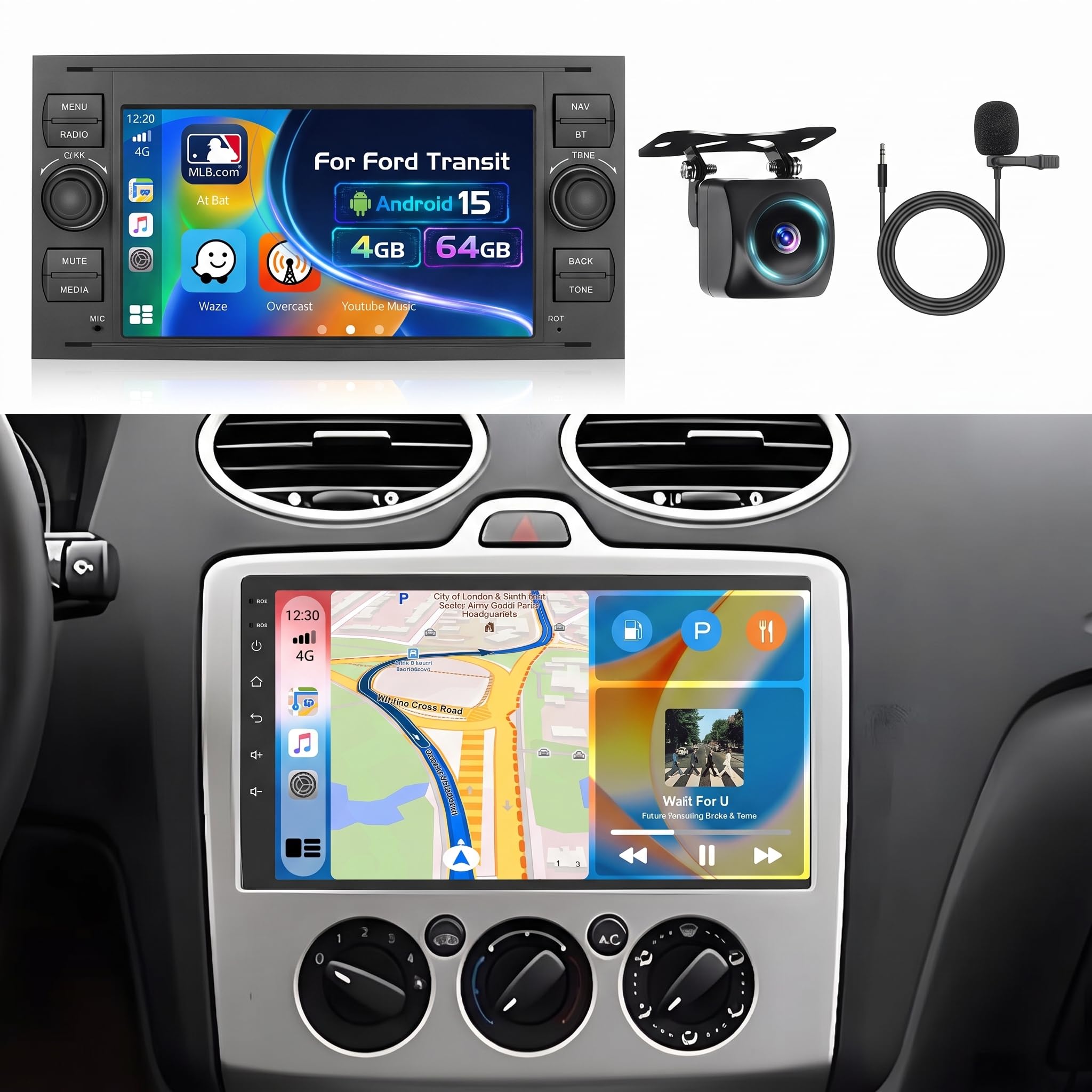 Inefala 4G+64G Autoradio Android 15 per Ford Transit Fiesta Focus Galaxy