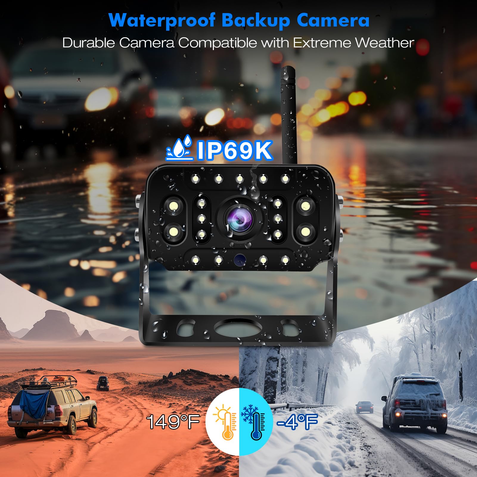 URVOLAX Camera de Recul Sans Fil avec Détection Par IA Alarme Sonore, Kit Système de Stationnement 1080P HD 7 Pouces Moniteur, Caméra de Recul pour Camping-Car, Camion, Fourgon, Caravane, Une Remorque