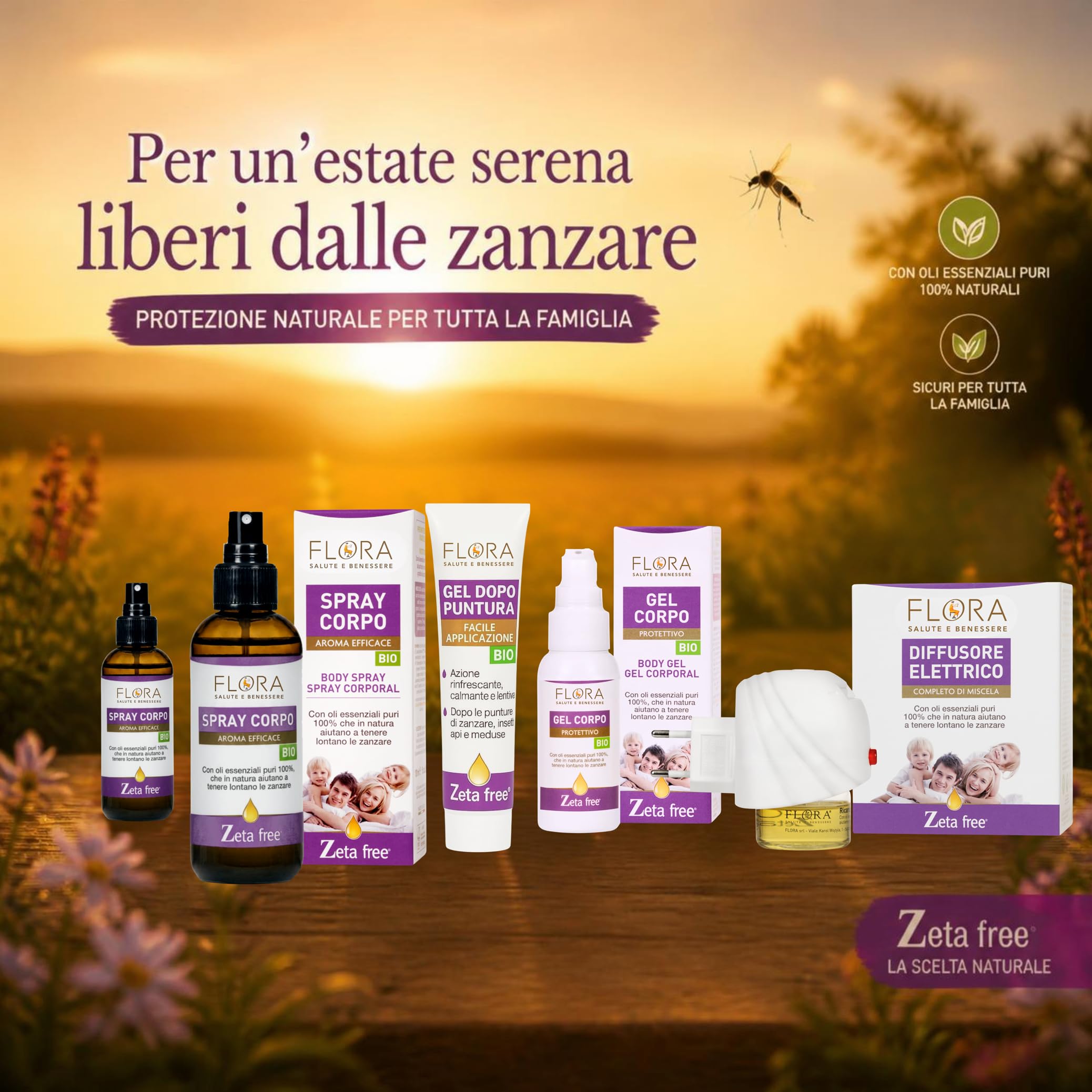FLORA Spray Corpo, pack da 2 Pz da 100 ml, Zeta free BIO-COSMOS Per un’estate serena liberi dalle zanzare Azione protettiva e rinfrescante