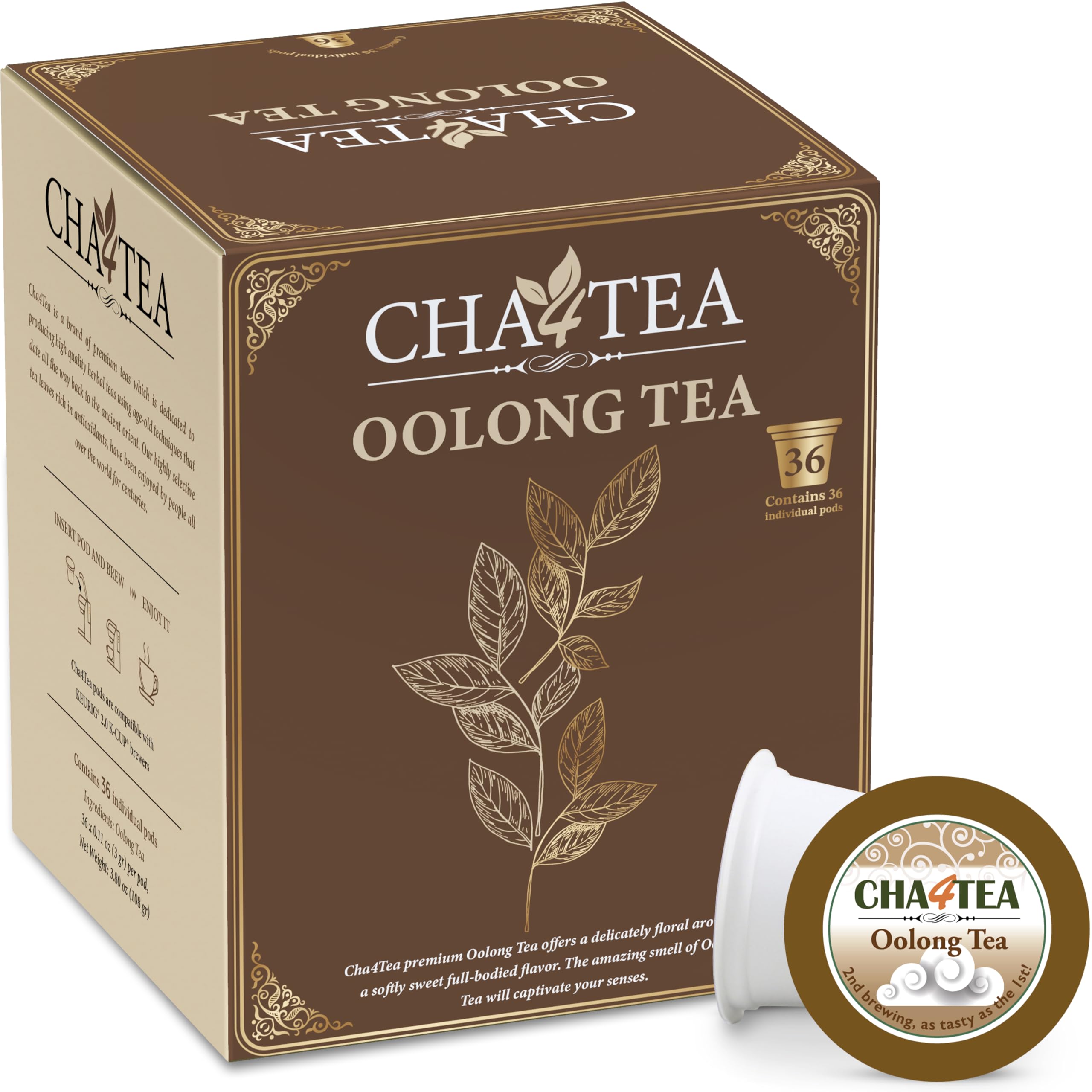 Cha4TEA 36 Oolong Tea Pods for Keurig K-Cup Brewers
