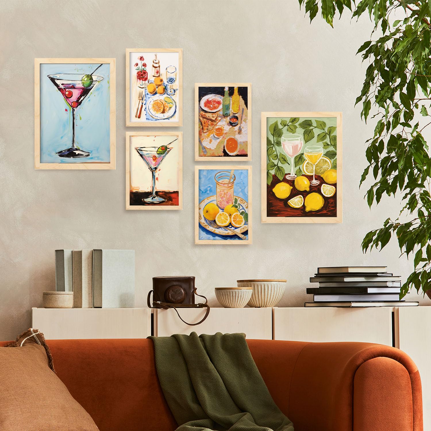 Nacnic Set de 6 Bebidas Posters. En Póster de los amantes de la comida. Cuadros decorativos estéticos para su sala de estar, dormitorio, hogar Tamaños A4 y A3 con marcos de madera ligera