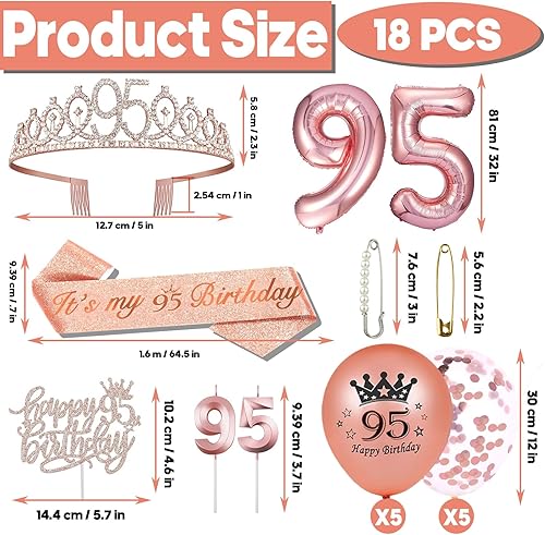 Miniatura 2 de Decoraciones de fiesta de cumpleaños 95 para mujer, incluyendo banda de cumpleaños 95 para mujer, corona de cumpleaños 95, adorno para pastel de