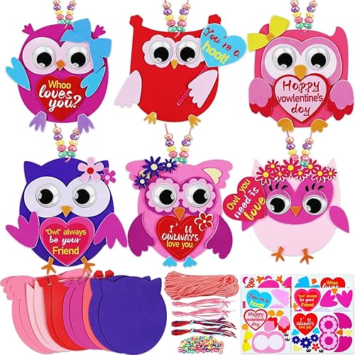 Kit de 401 piezas de espuma para el día de San Valentín para niños, 12 juegos de collares de búho, intercambio de regalos de San Valentín, fieltro,
