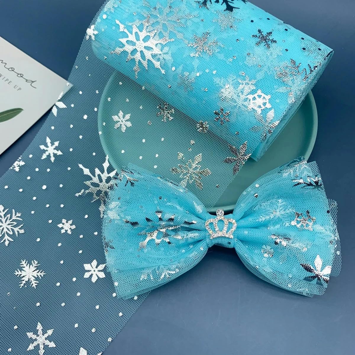 Rouleau De Tulle Flocon De Neige De Noël 5,7 Pouces 10 Mètres