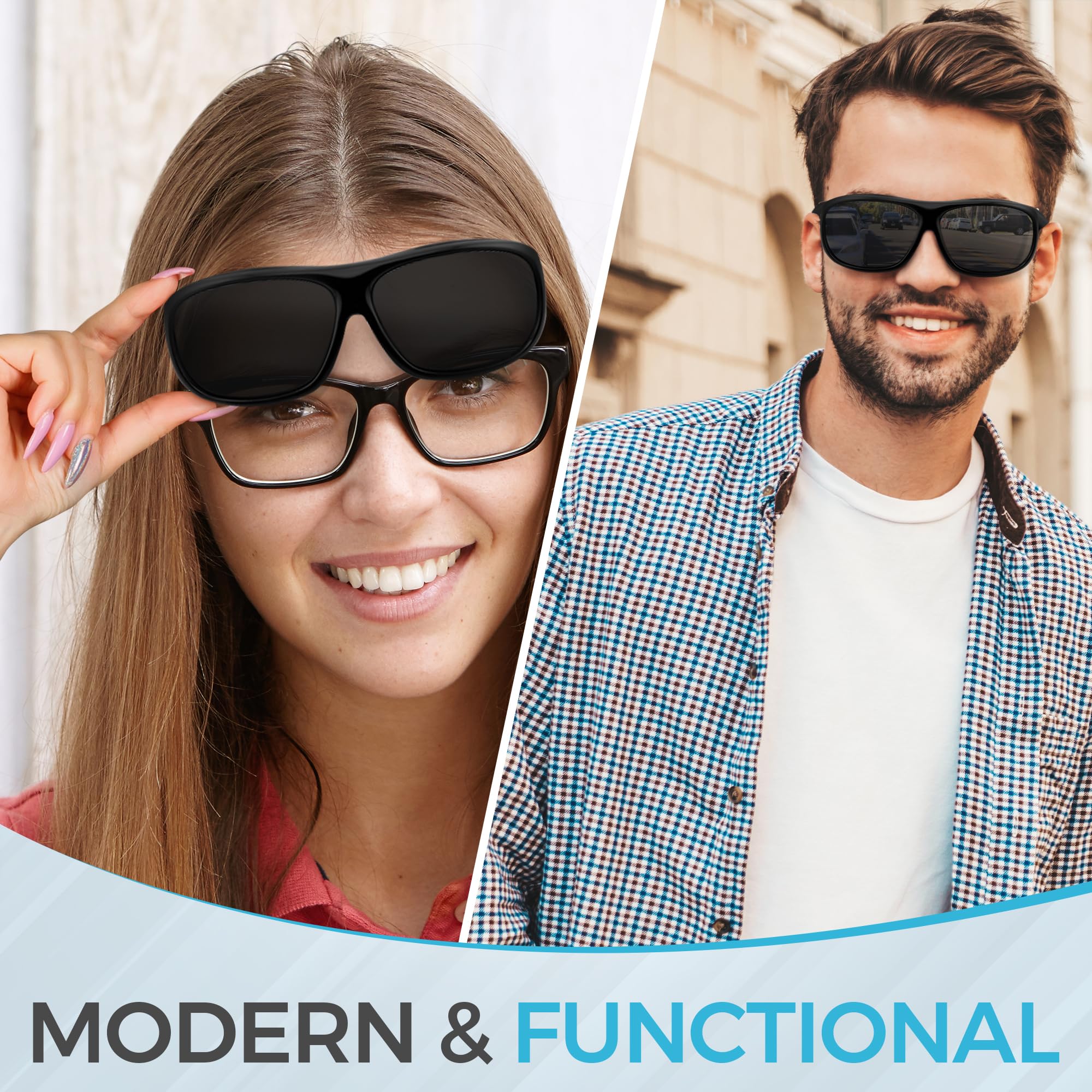 Lunettes de soleil polarisées pour chirurgie de cataracte - Lunettes de protection intégrale UV400 - S'adapte sur les lunettes - Anti-éblouissement, légères et durables