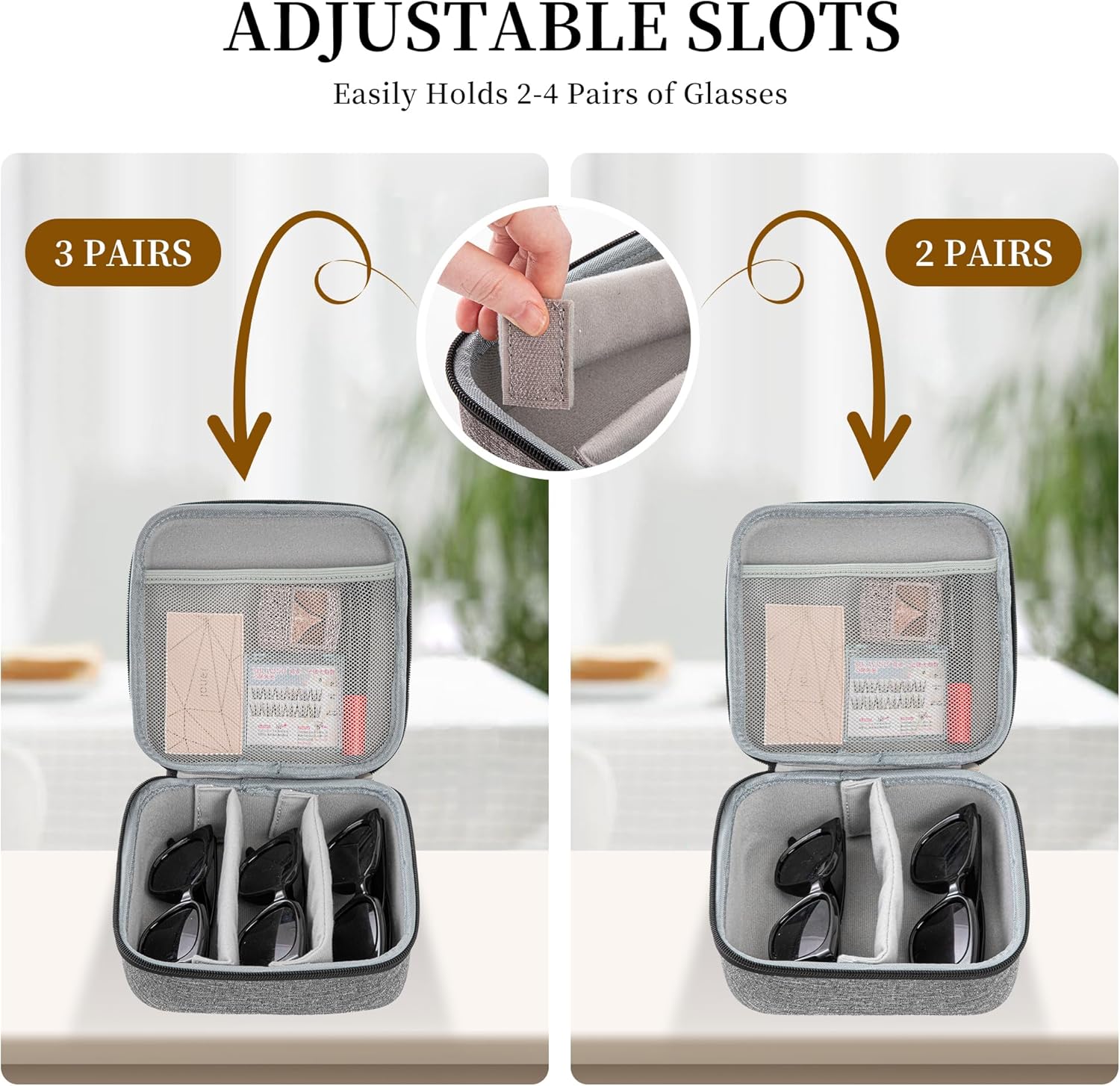 Travel Sunglasses Organizer Case for Multiple Glasses Adjustable Slot Eyeglass Organizer for Women Men Glasses Case - Image 3