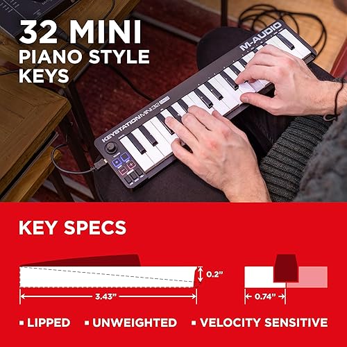 Miniatura 3 de M-AUDIO Keystation Mini 32 MK3 controlador de teclado MIDI USB con 32 teclas mini sensibles a la velocidad y software de grabación incluido