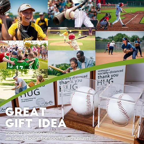 Miniatura 6 de Estuche de exhibición de béisbol, soporte de béisbol transparente con base de madera, caja de soporte de béisbol con autógrafo para pelota