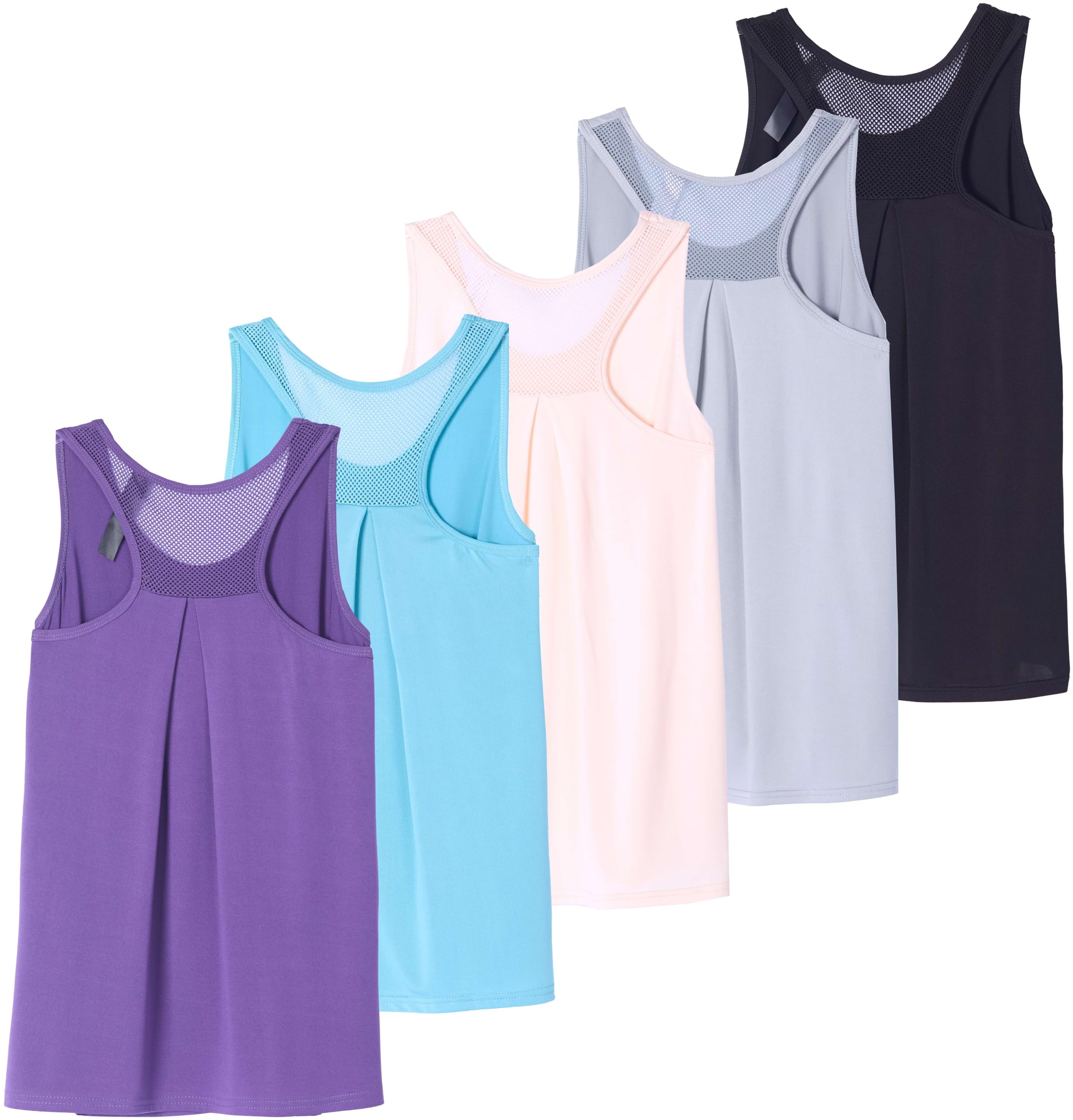 Real Essentials 5 Pack: Women's Racerback Athletic Tank Top Mesh Back Dry-Fit Sleeveless Shirt for Workout Running Gym (Plus)