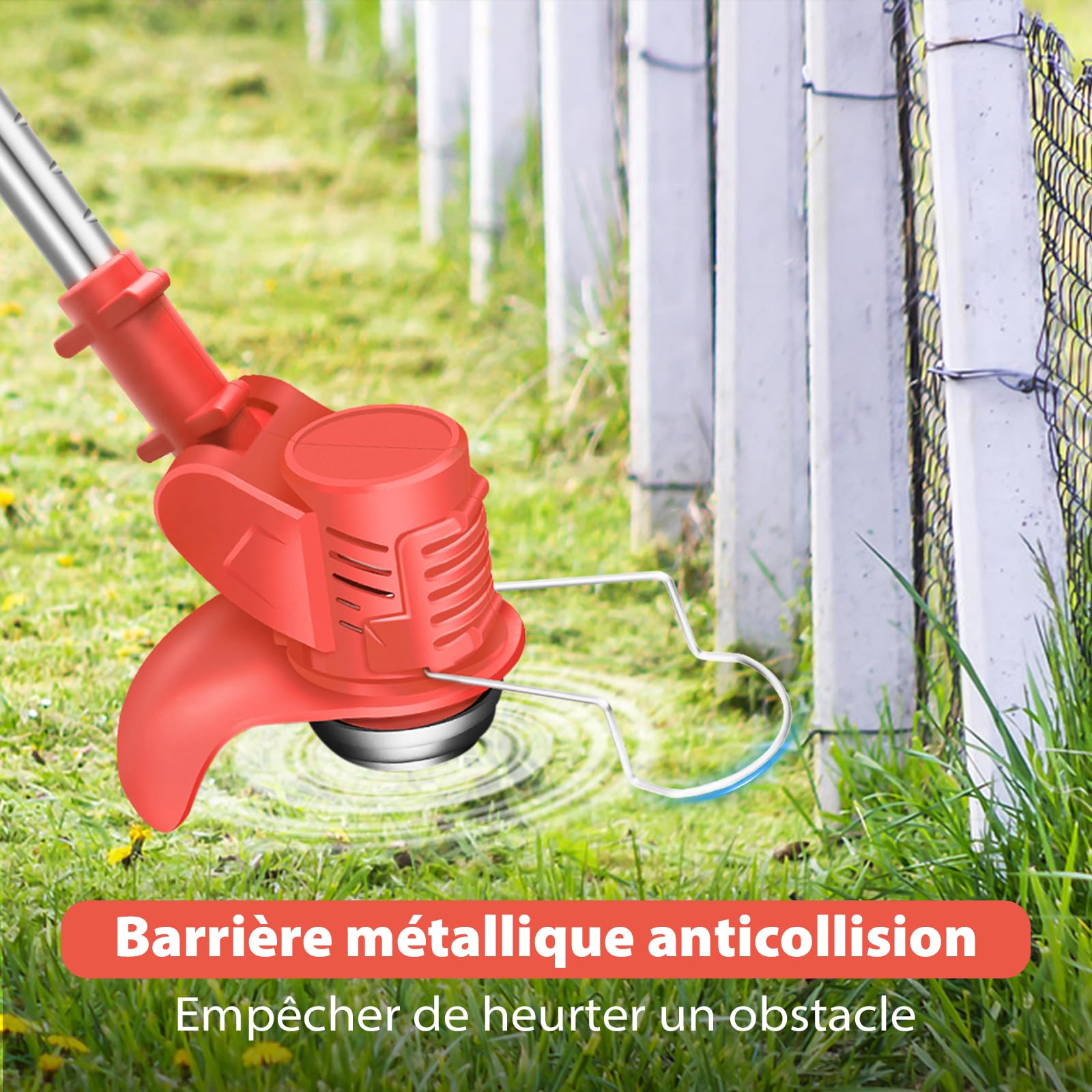 Cortador de hierba inalámbrico de 21 V, desbrozadoras telescópicas, cortahierbas, eléctrico, portátil, cortahierbas, para la limpieza del jardín, las malezas, (con 1 batería/rojo)