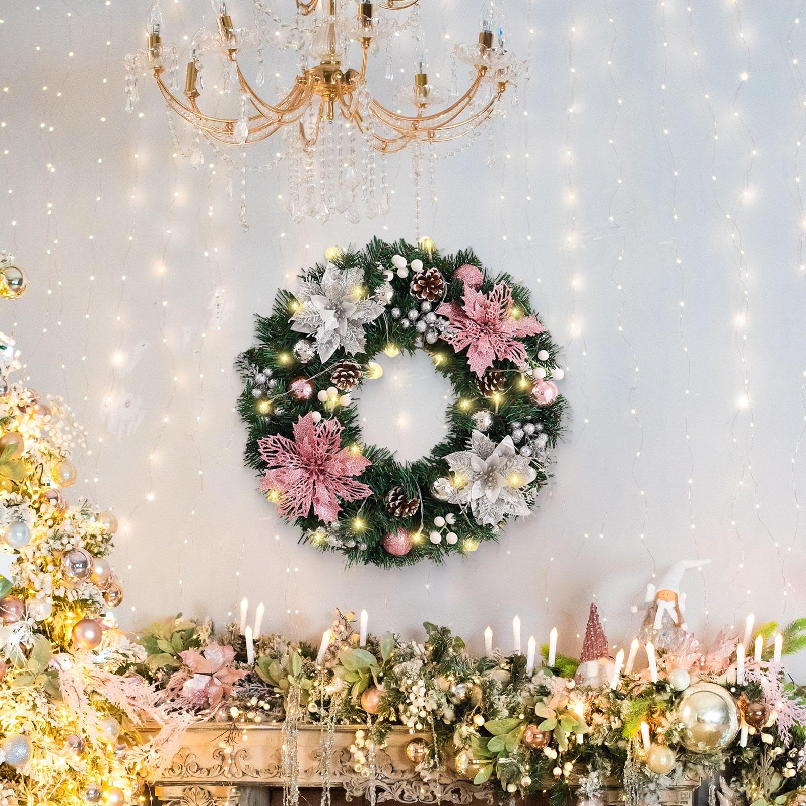 Couronne de Noël Lumineuse à Suspendre, Ornements de Fond pour Intérieur et Extérieur, Collection, Guirlande Artificielle, 50cm