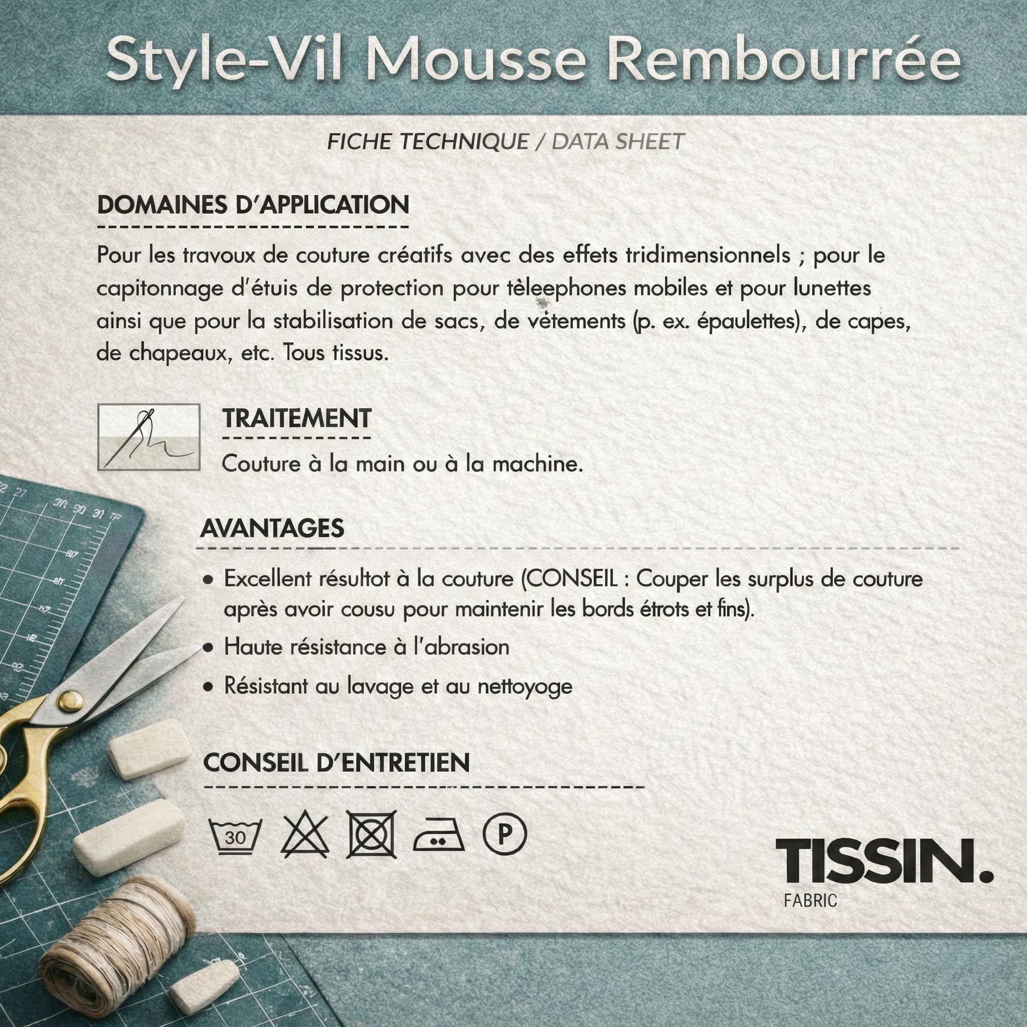 Image secondaire de Mousse Rembourrée Tissin Style-Vil 50x72 cm - Idéale pour Couture