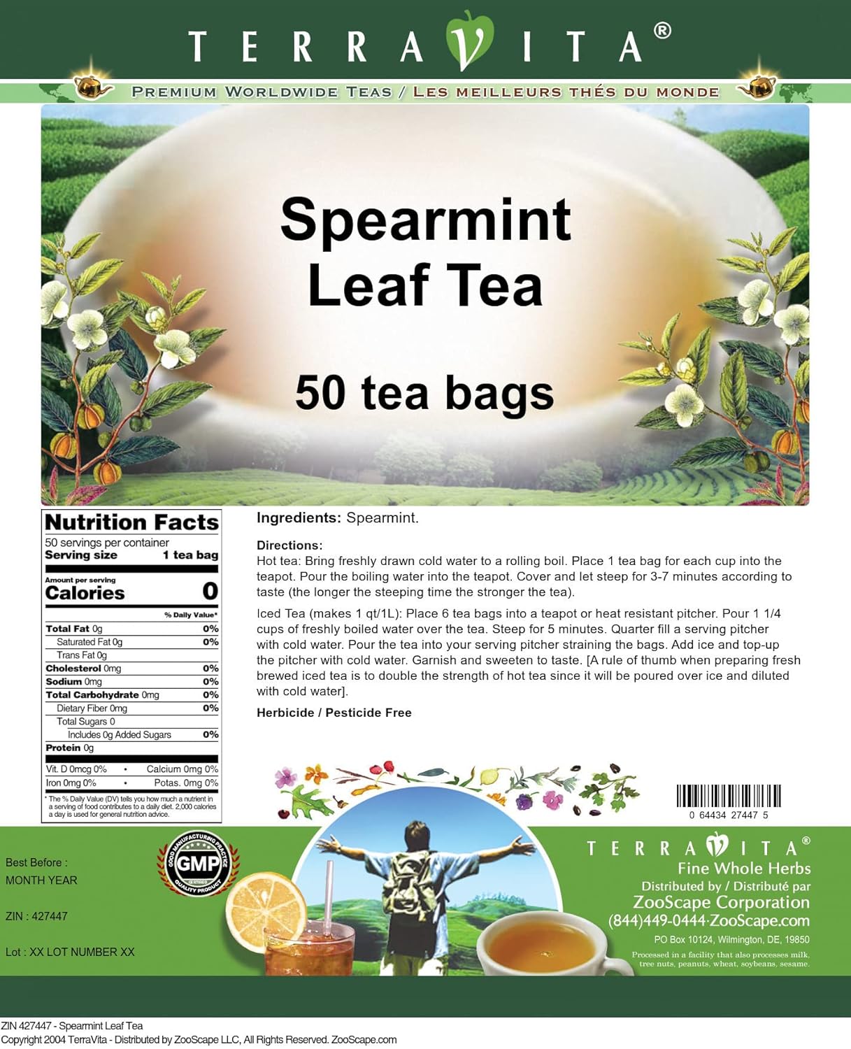 Spearmint Leaf Tea (50 tea bags, ZIN: 427447) - 2 Pack