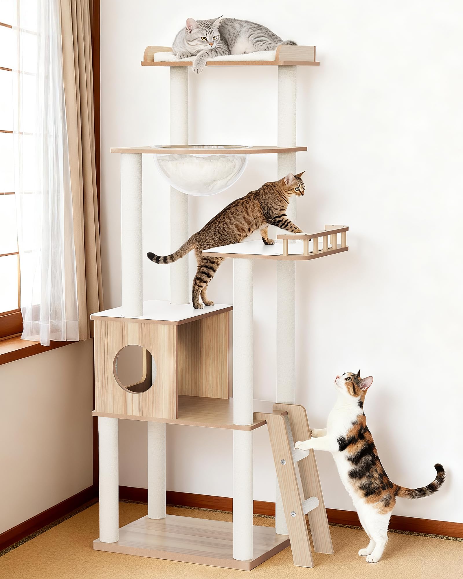 Amazon | OROPY キャットタワー 据え置き型 木製 157cm 5段猫タワー