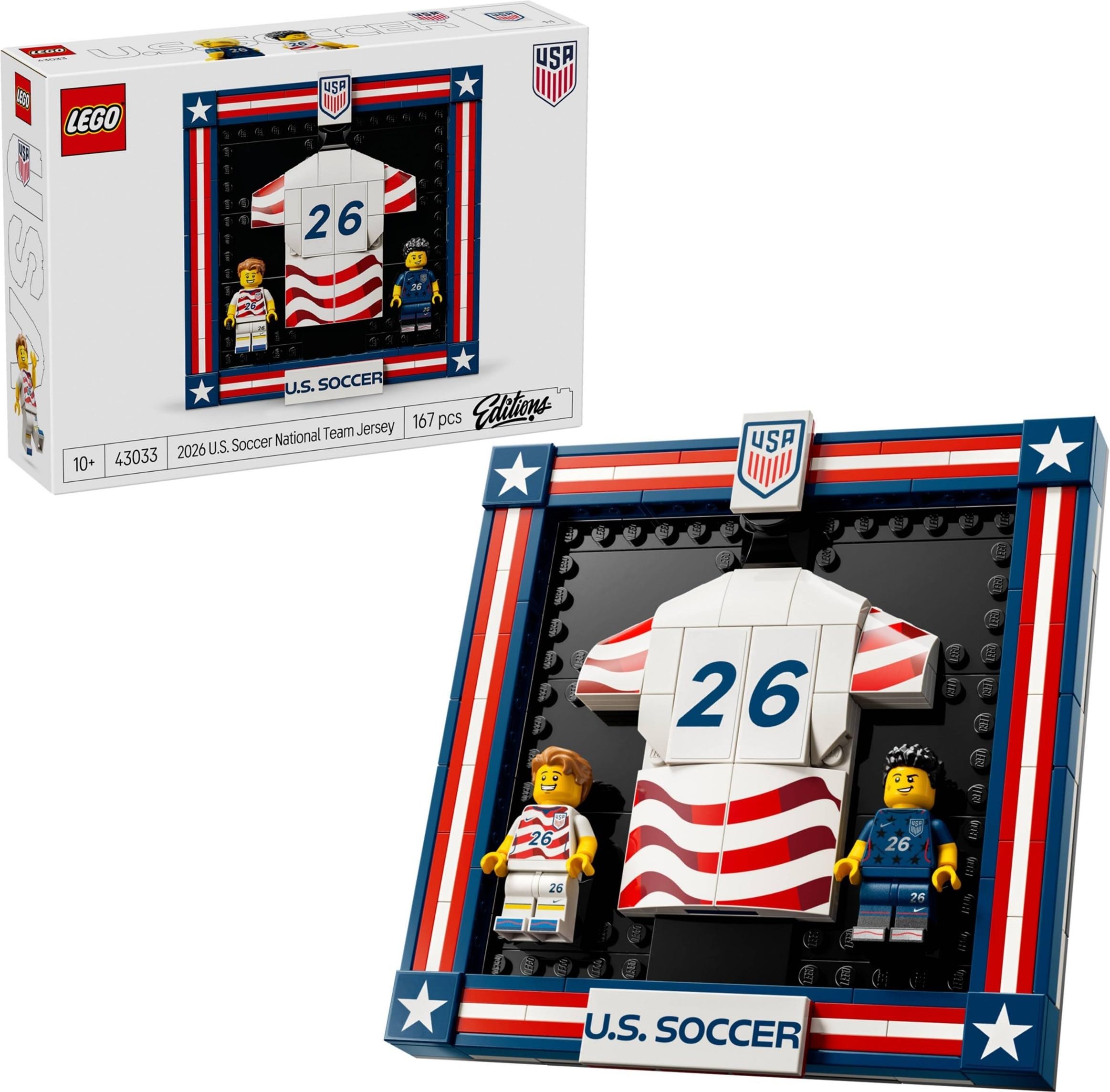 Editions 2026 U.S. Soccer National Team Jersey Set #43033 – 167 Pieces, Customizable Framed Jersey Display with 2 Minifigures | Ages 10+ | World Cup Soccer Gift