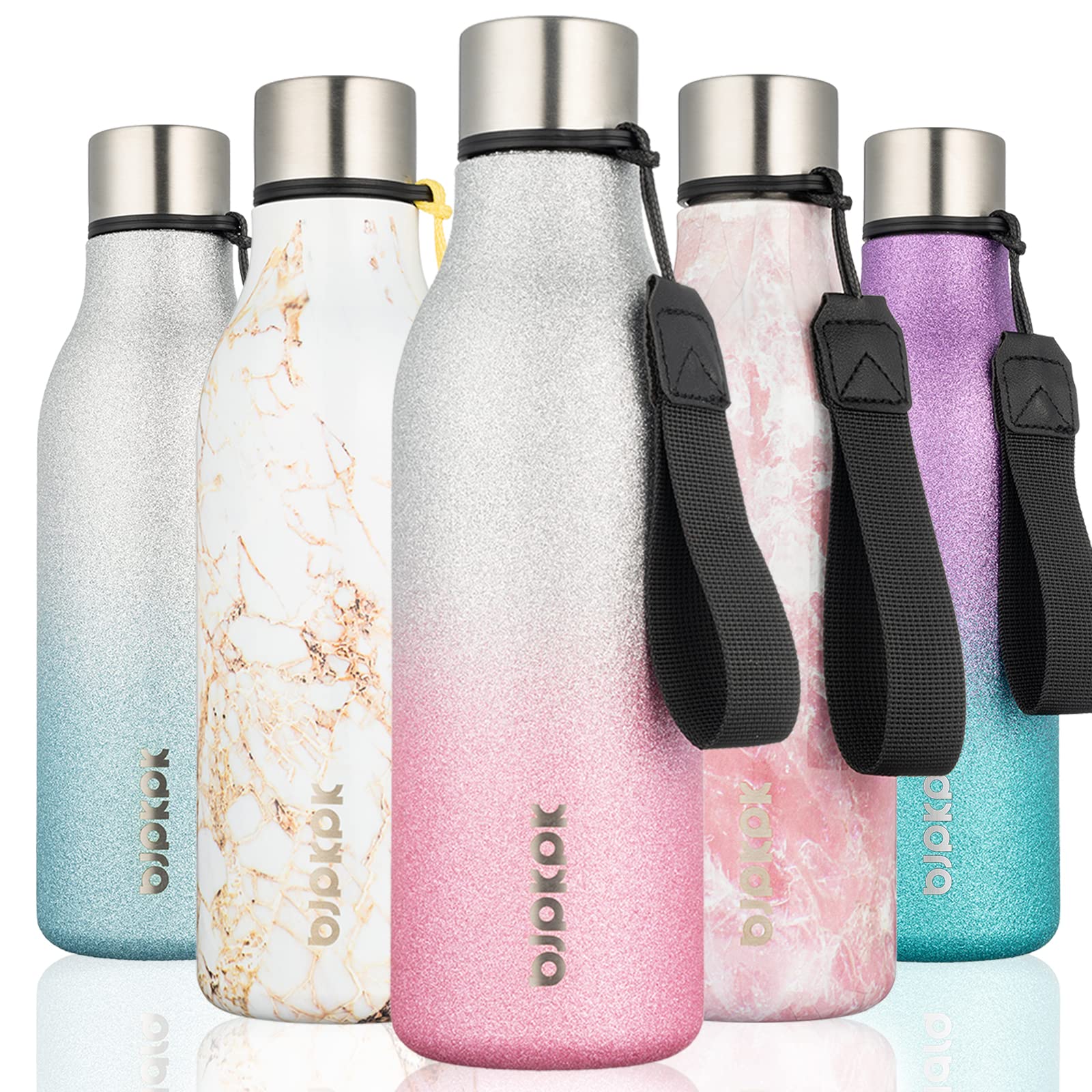 BJPKPK 18oz Insulated Water Bottle, Stainless Steel Bottle with Carry Strap | Keep Cold &amp; Hot Vacuum Insulation, Leak-Proof BPA-Free Design, Slim Bottle Fits Most Cup Holders for Gym, Office &amp; Travel