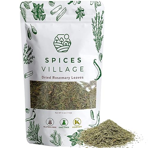 SPICES VILLAGE Hojas secas de romero [4 oz] – Especias de romero secas naturales cortadas y tamizadas para cocinar y té, condimento mediterráneo