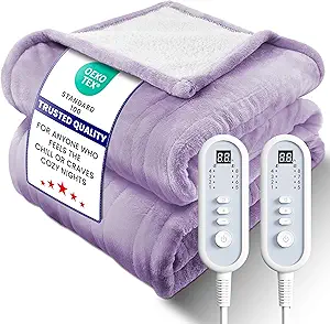 Electric Heated Blanket King, Ultra‑Cozy Premium Flannel & Sherpa, Even Heat Distribution & Stable Temp, 1–10H Auto‑Off, 8 Temps (86–125.6°F), Overheat Protection, Ideal Gifts for Grandma